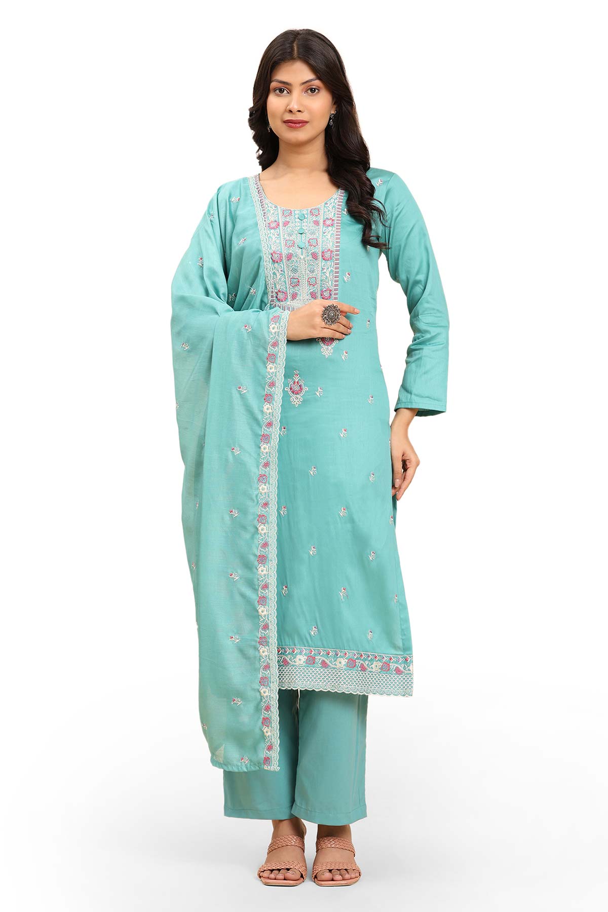 Sea Green Women's Unstitched Kurta Set