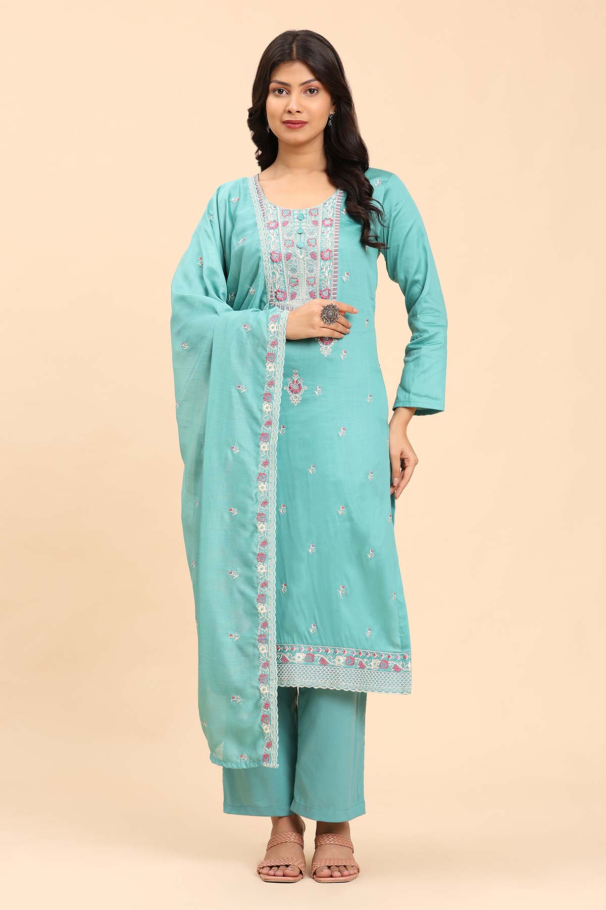 Sea Green Women's Unstitched Kurta Set