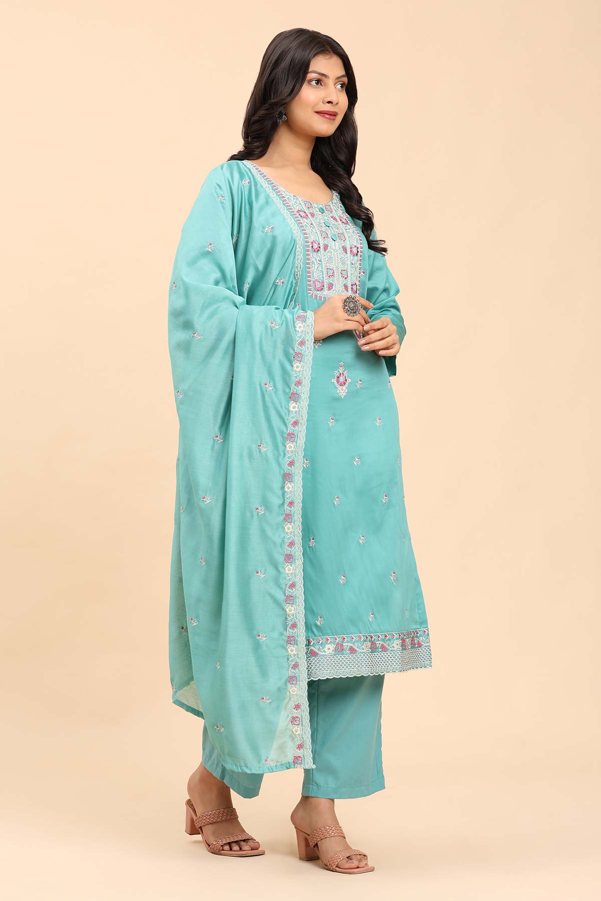 Sea Green Women's Unstitched Kurta Set