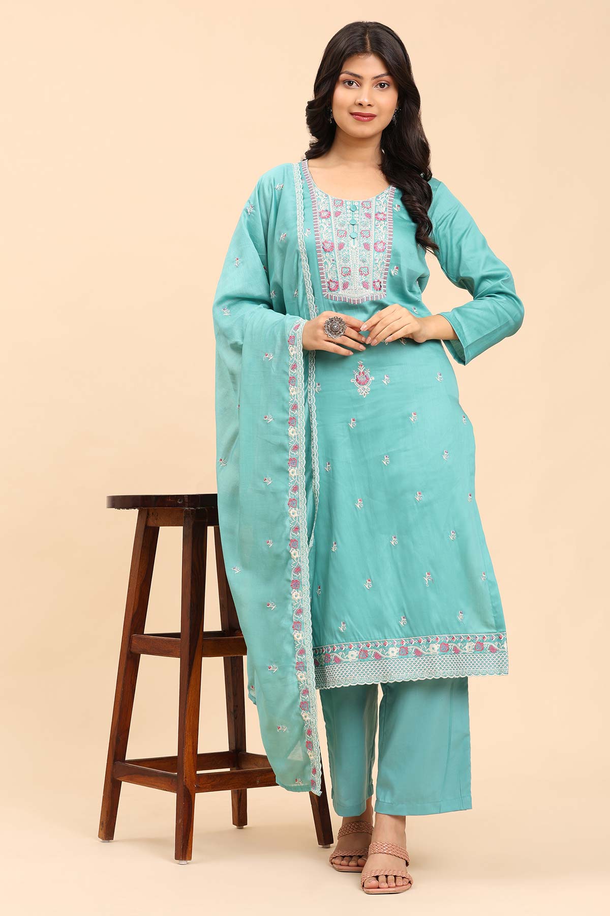 Sea Green Women's Unstitched Kurta Set