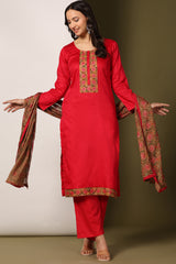 Red Women's Unstitched Kurta Set-1