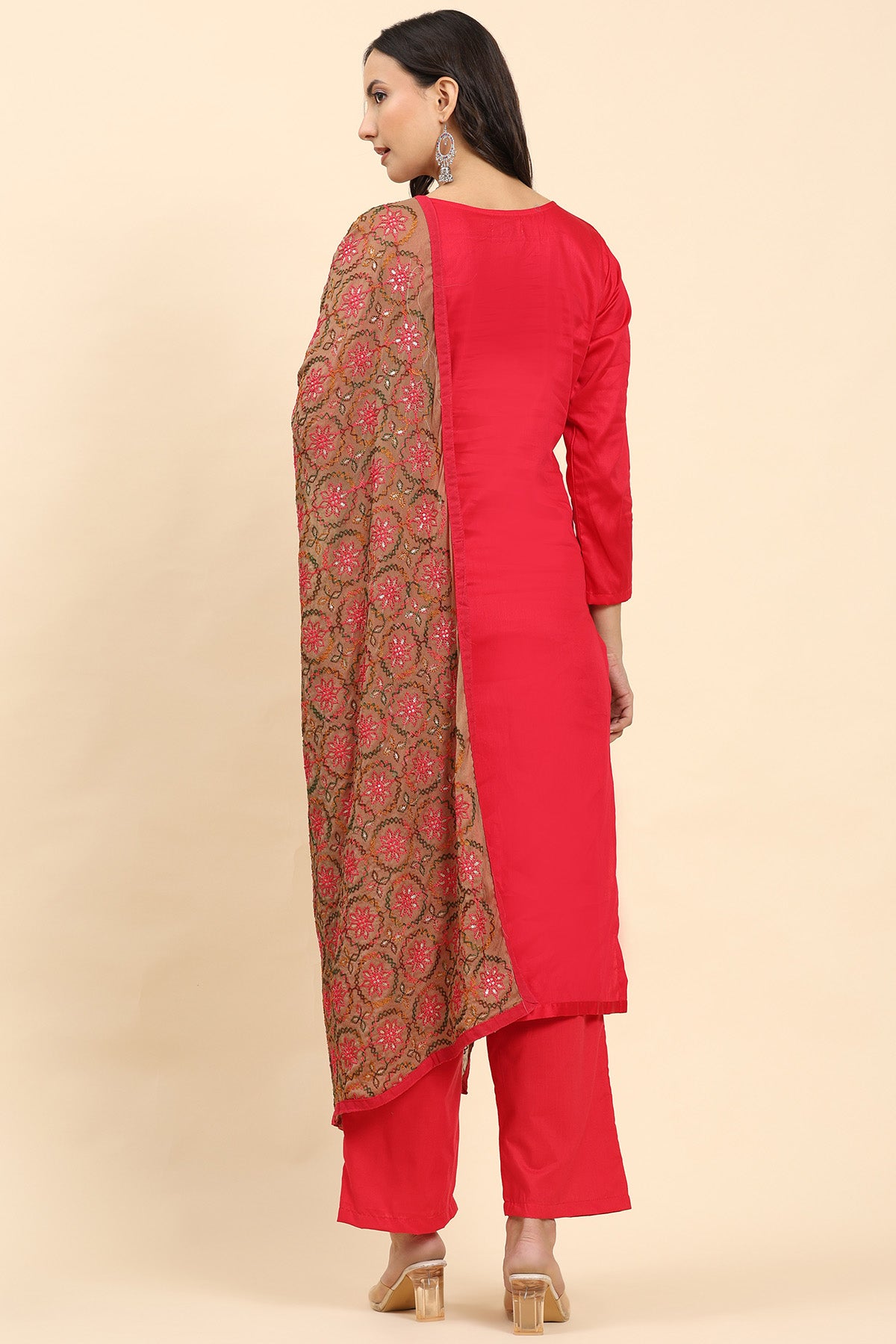 Red Women's Unstitched Kurta Set-1