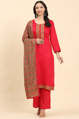 Red Women's Unstitched Kurta Set-1