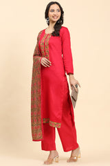 Red Women's Unstitched Kurta Set-1