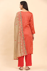 Red Women's Unstitched Kurta Set-3