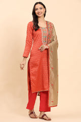 Red Women's Unstitched Kurta Set-3