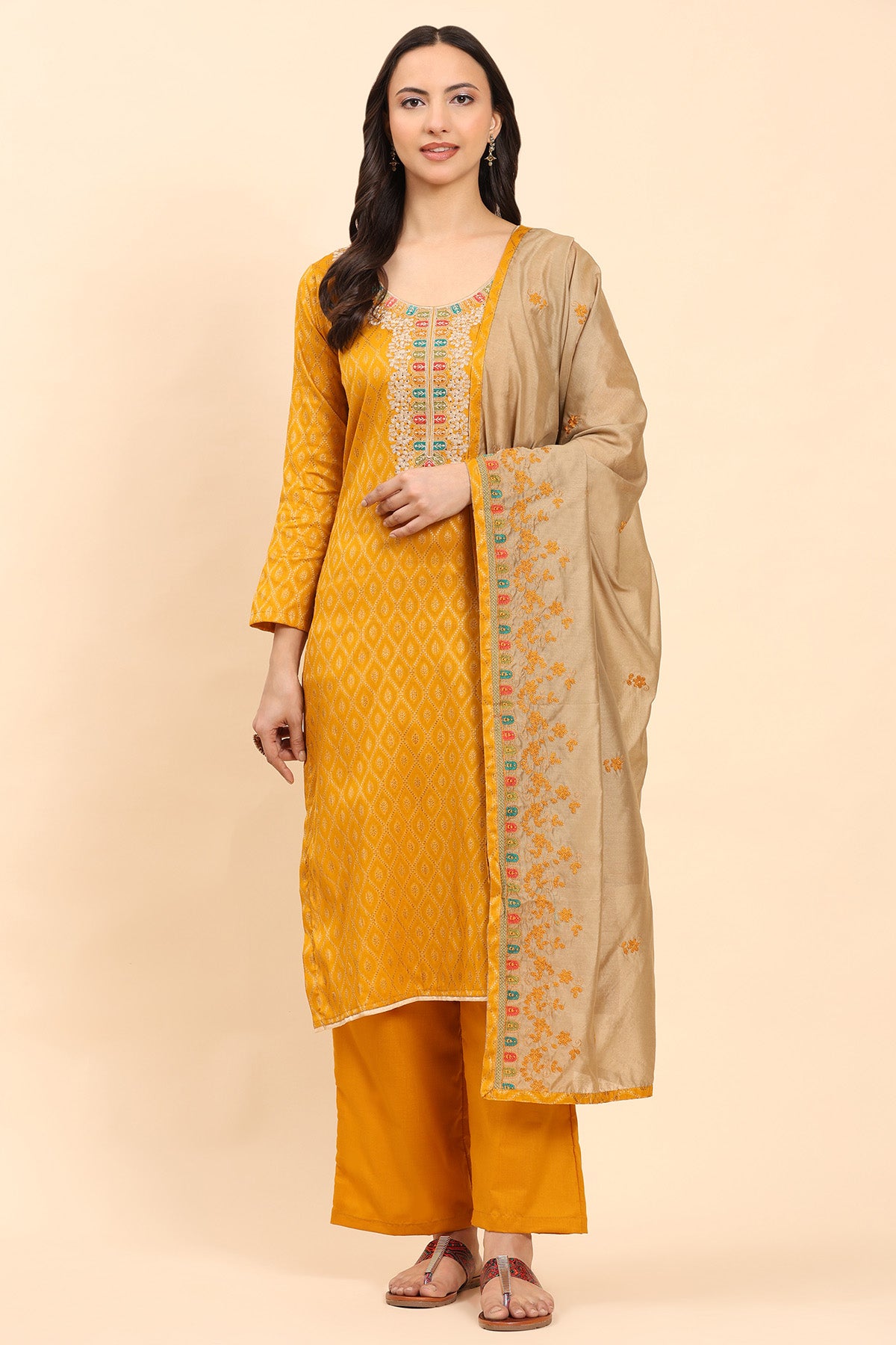 Mustard Women's Unstitched Kurta Set-2