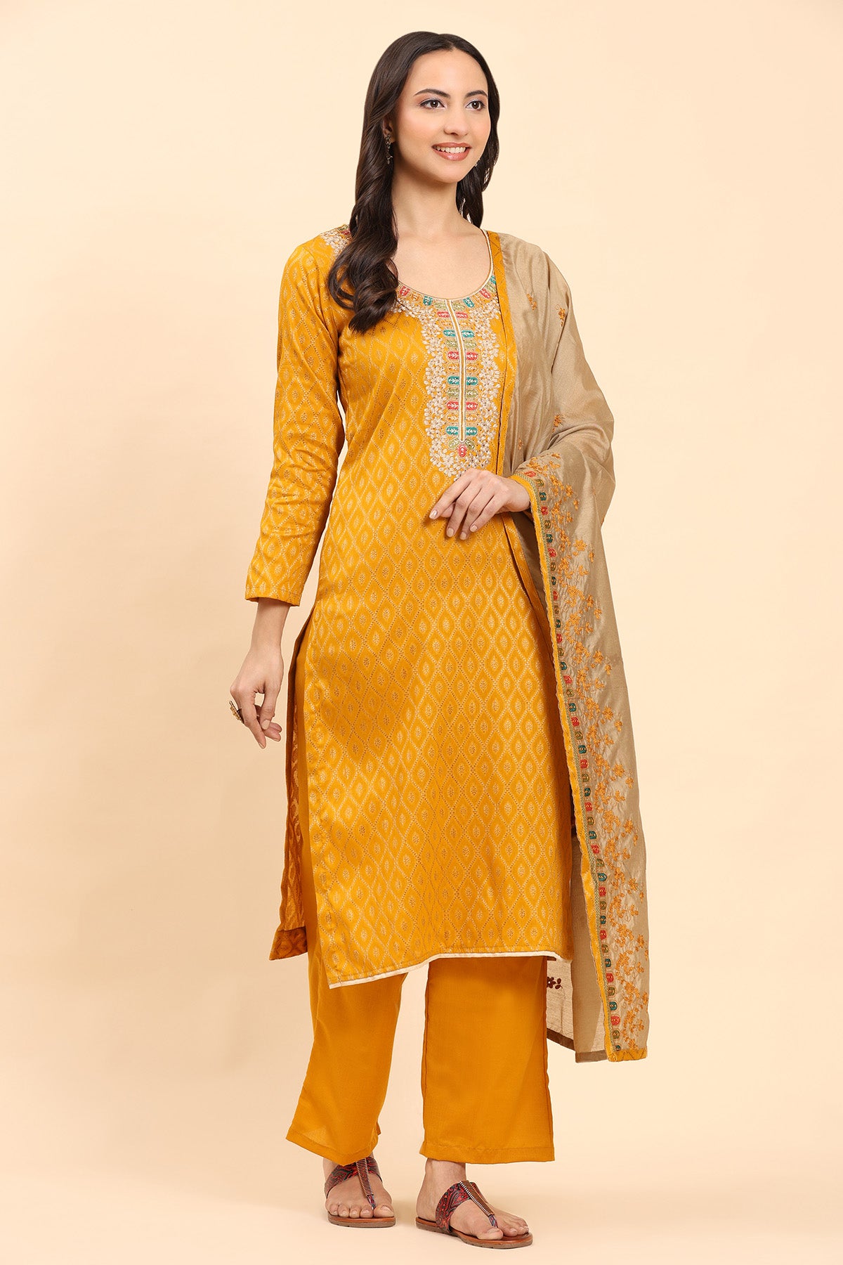 Mustard Women's Unstitched Kurta Set-2