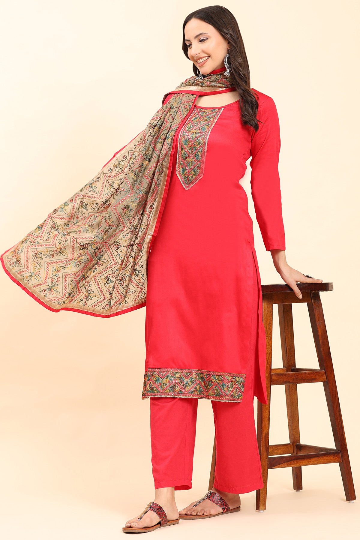 Pink Women's Unstitched Kurta Set-3