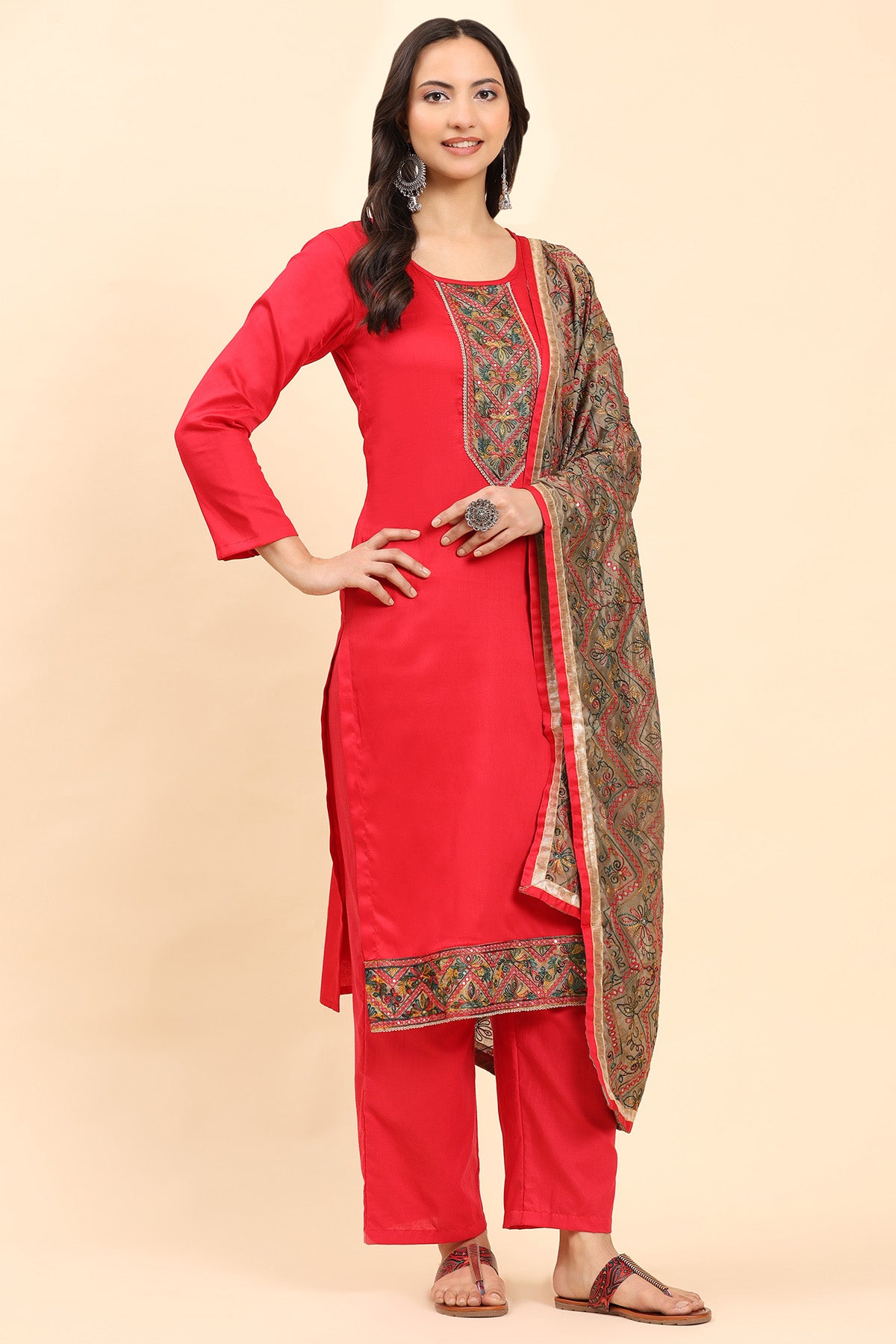 Pink Women's Unstitched Kurta Set-3