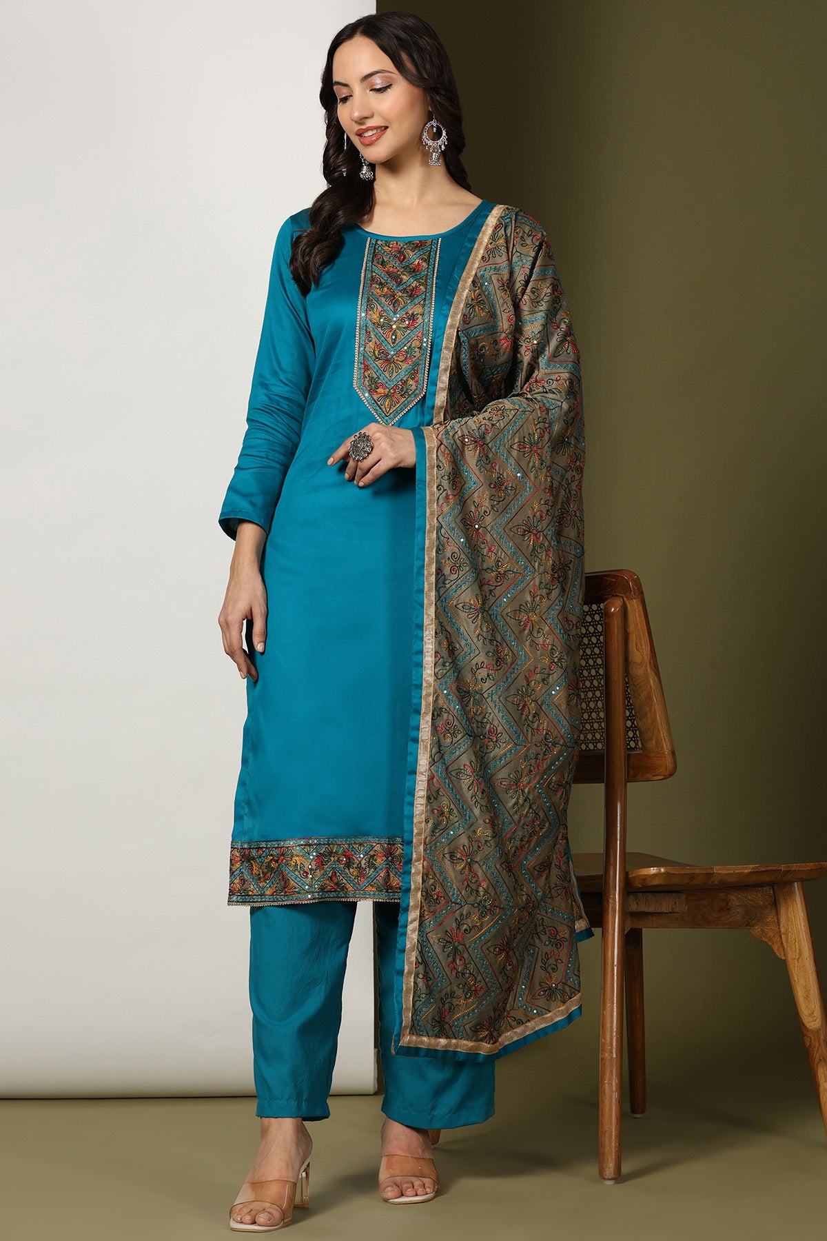 Bottle Green Women's Unstitched Kurta Set-3