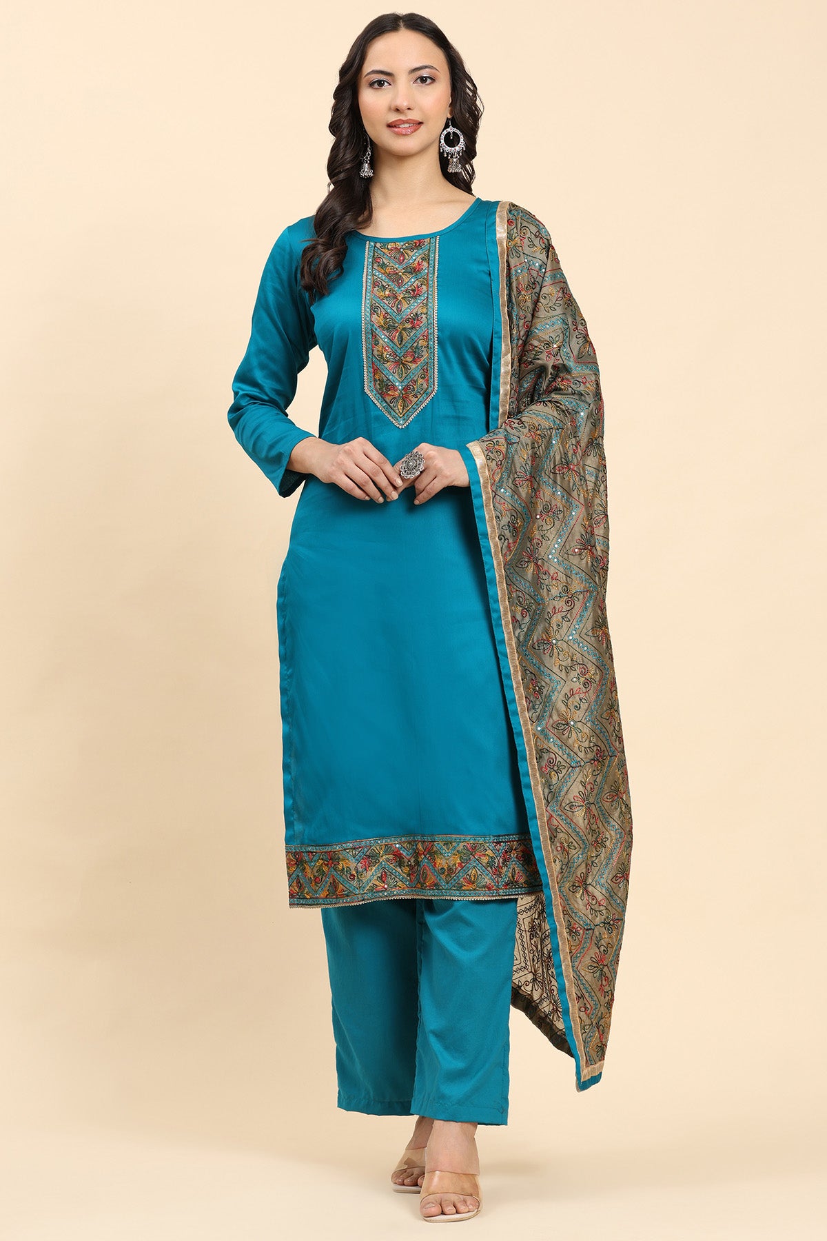 Bottle Green Women's Unstitched Kurta Set-3