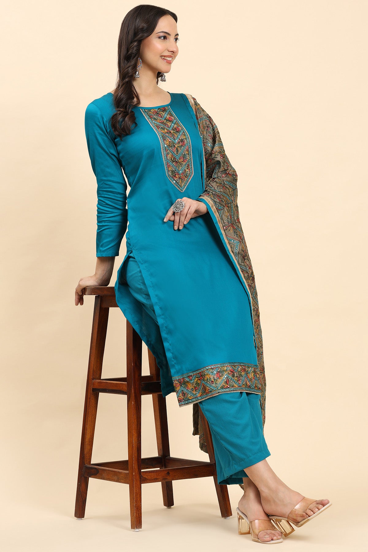 Bottle Green Women's Unstitched Kurta Set-3