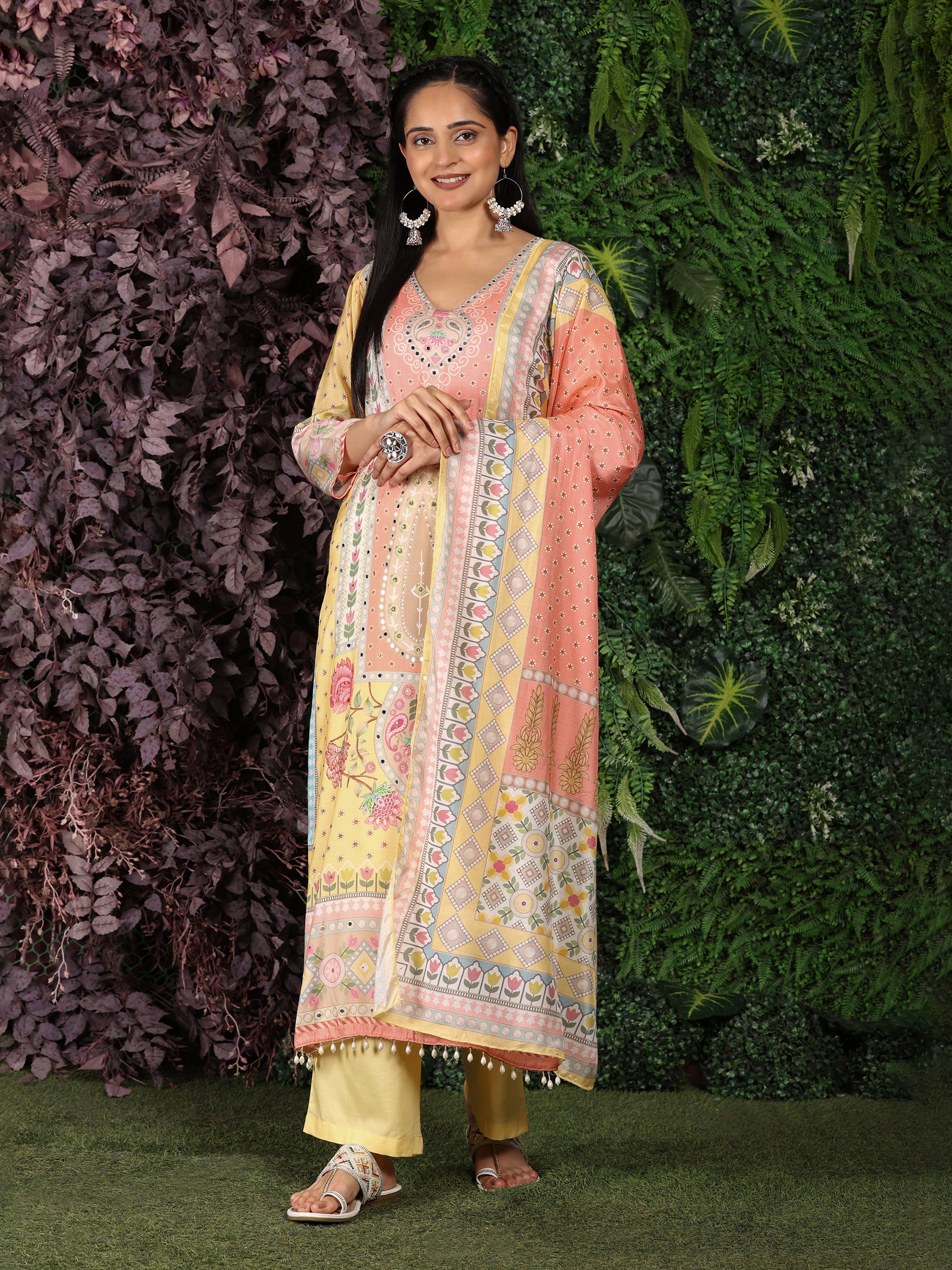 Lemon Elegance Unstitched: Classic Kurta Set