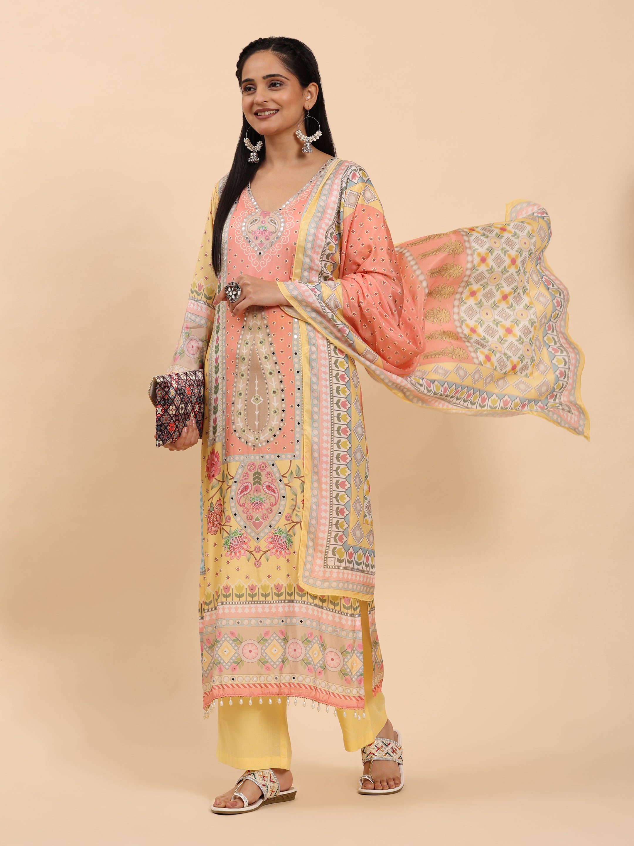 Lemon Elegance Unstitched: Classic Kurta Set