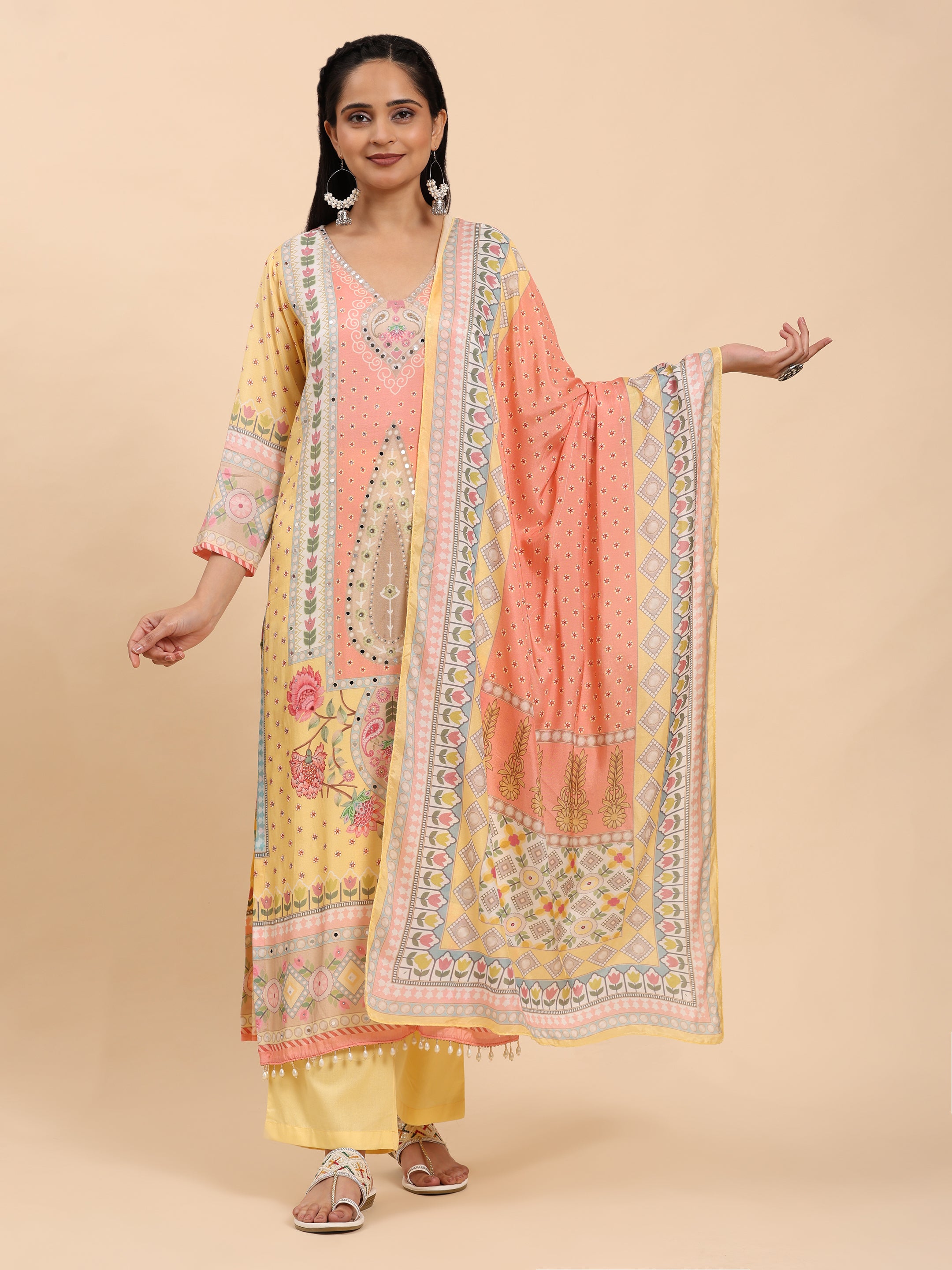 Lemon Elegance Unstitched: Classic Kurta Set