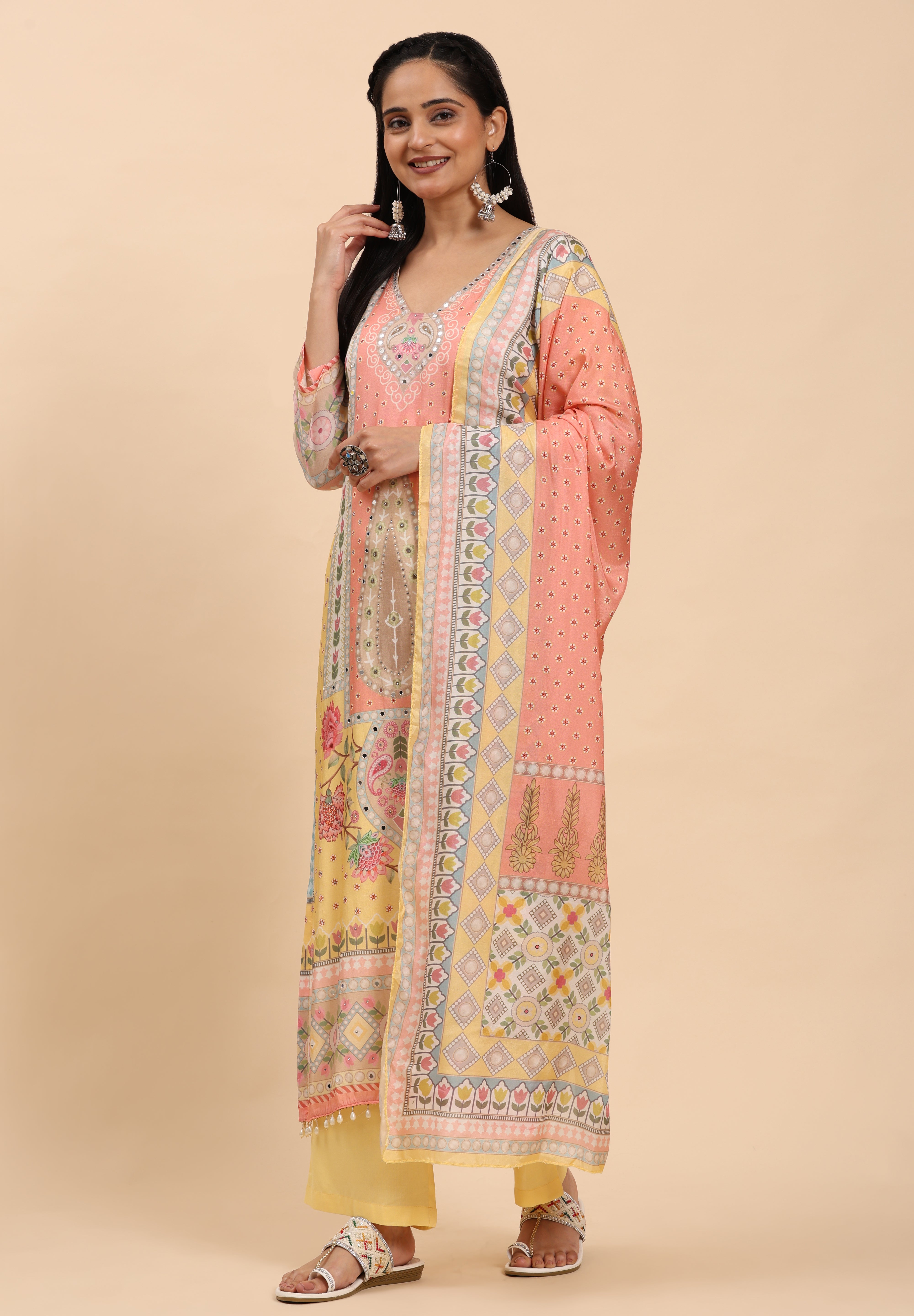 Lemon Elegance Unstitched: Classic Kurta Set