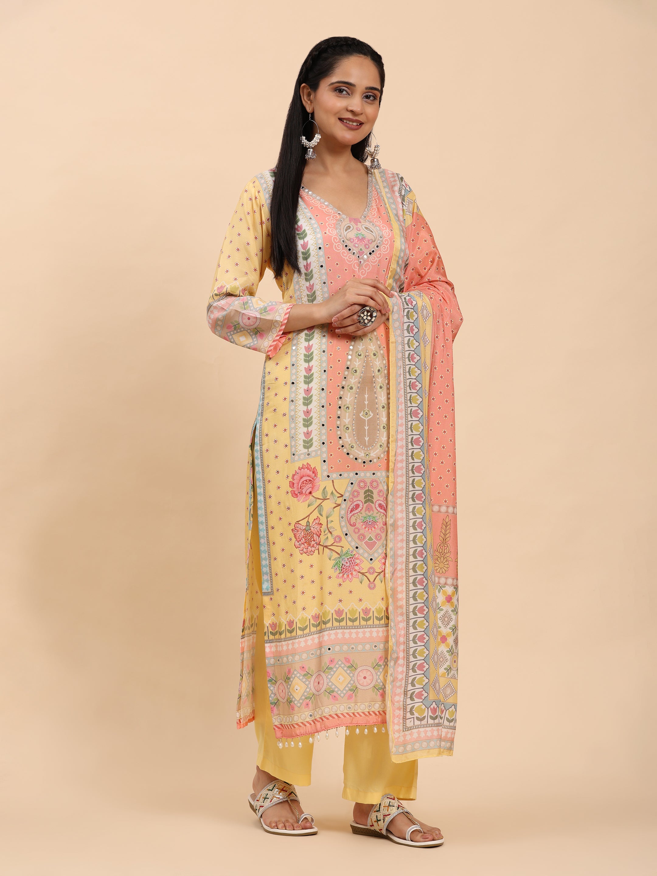 Lemon Elegance Unstitched: Classic Kurta Set