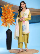 Green Elegance Unstitched: Classic Kurta Set