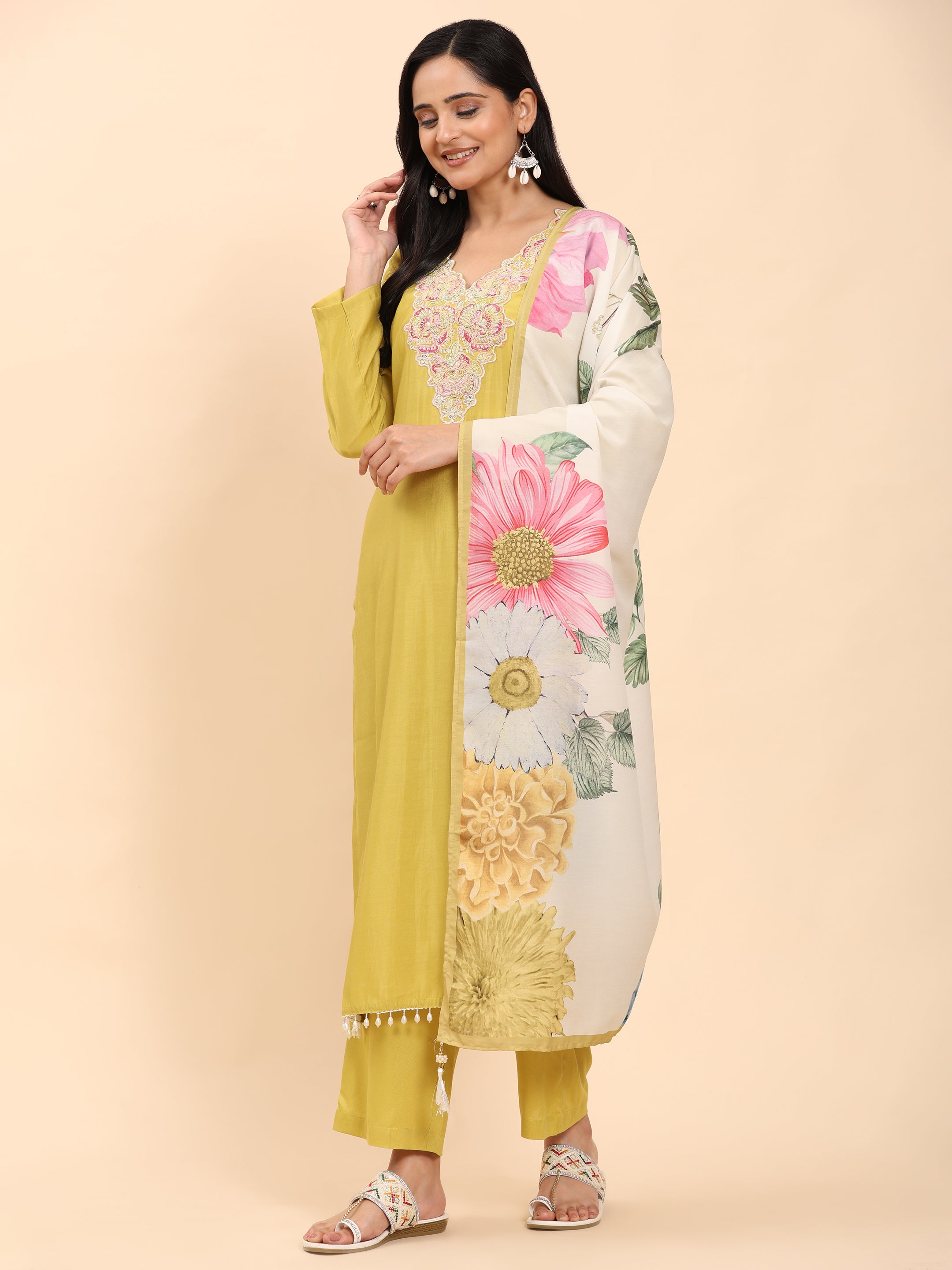 Green Elegance Unstitched: Classic Kurta Set