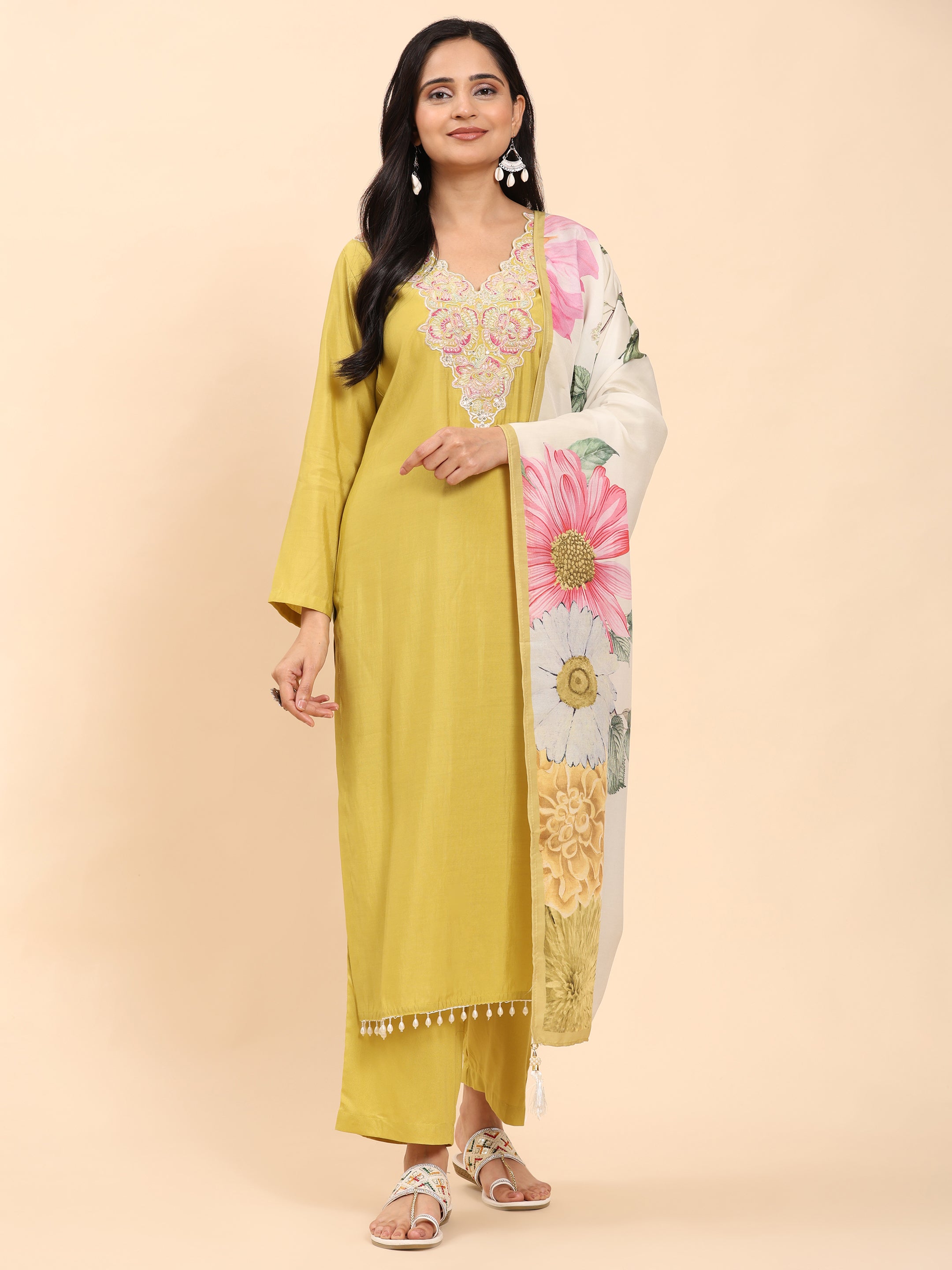 Green Elegance Unstitched: Classic Kurta Set