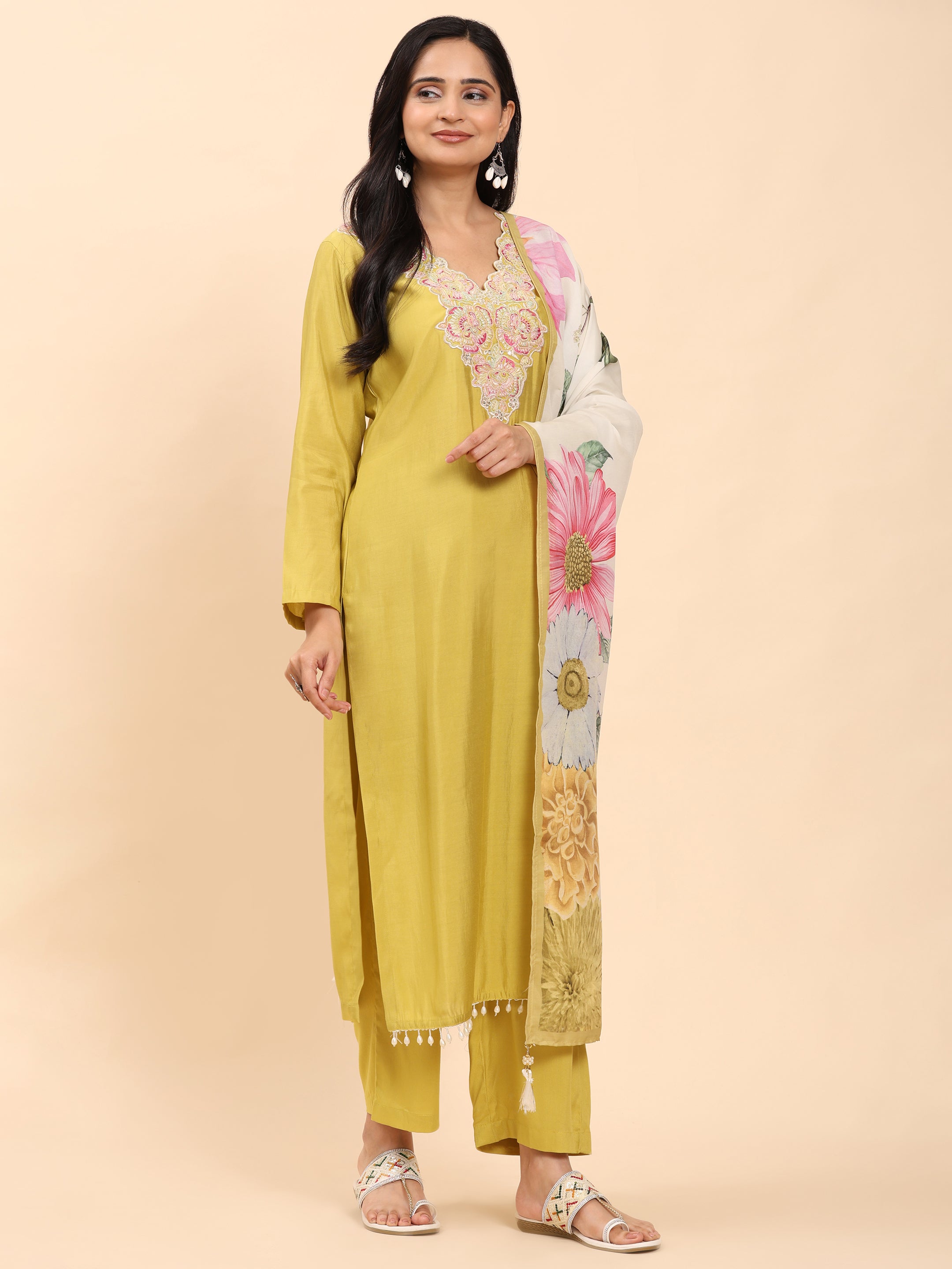 Green Elegance Unstitched: Classic Kurta Set