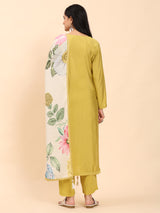 Green Elegance Unstitched: Classic Kurta Set