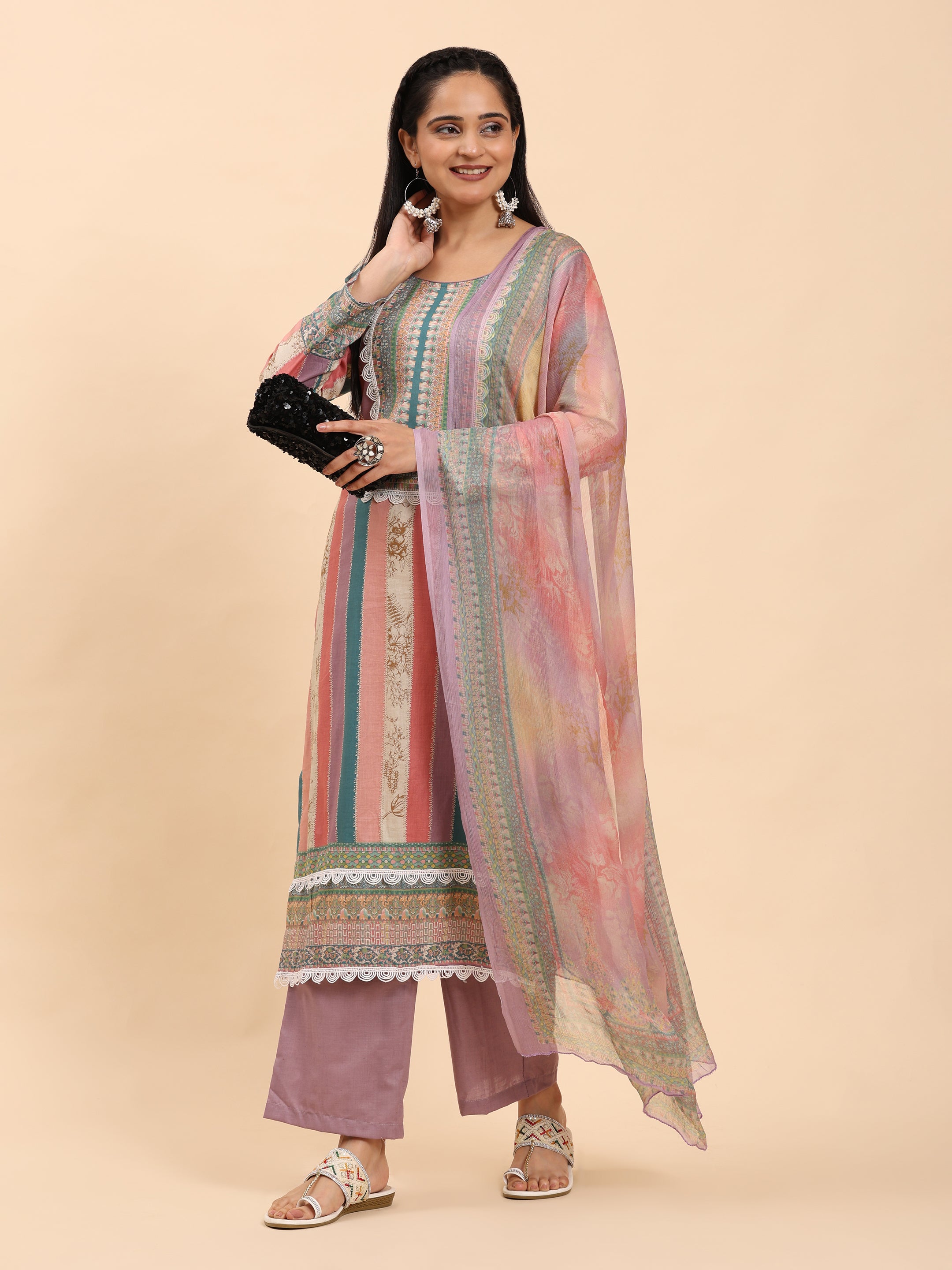 Mauve Elegance Unstitched: Classic Kurta Set