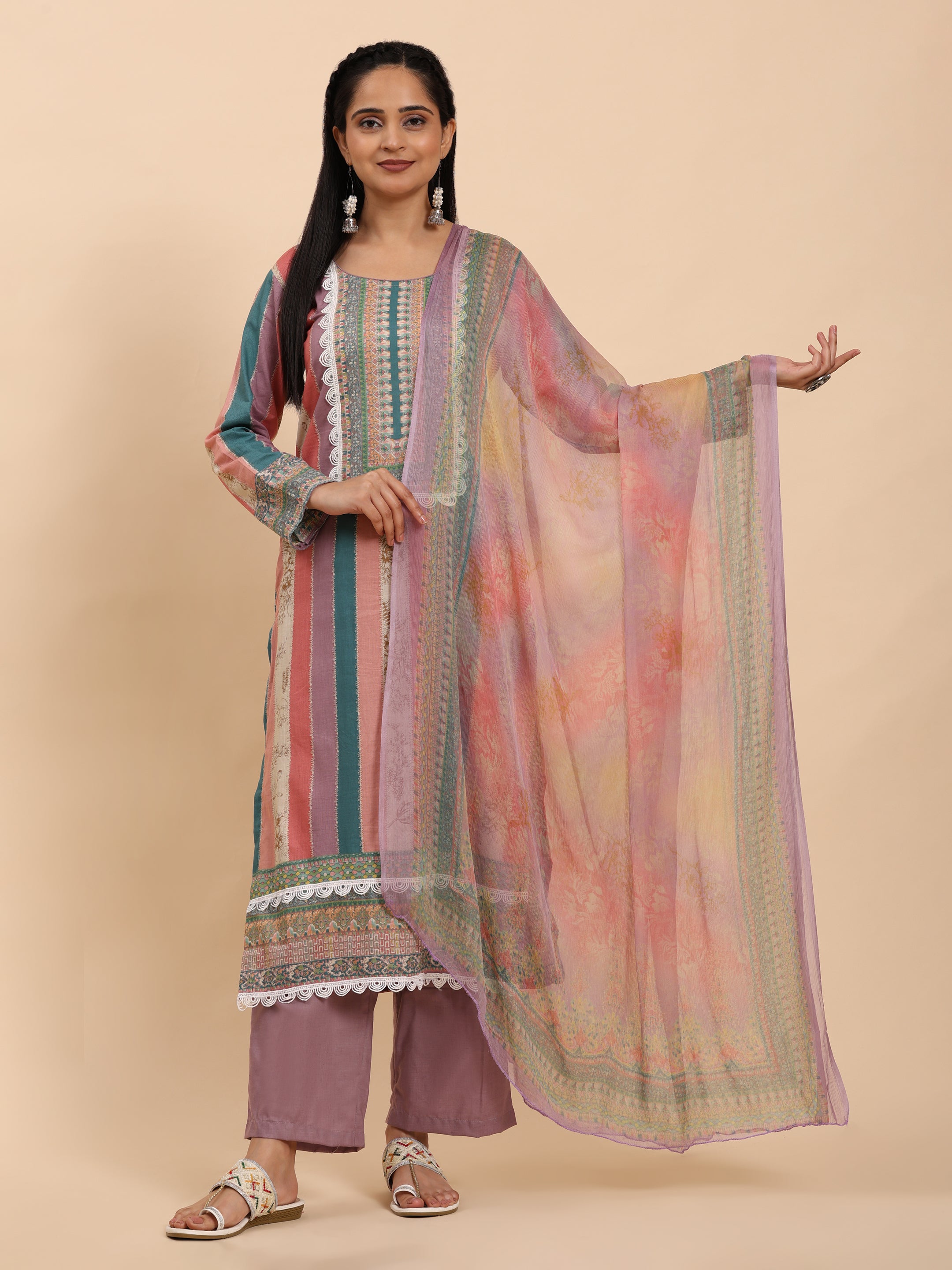 Mauve Elegance Unstitched: Classic Kurta Set