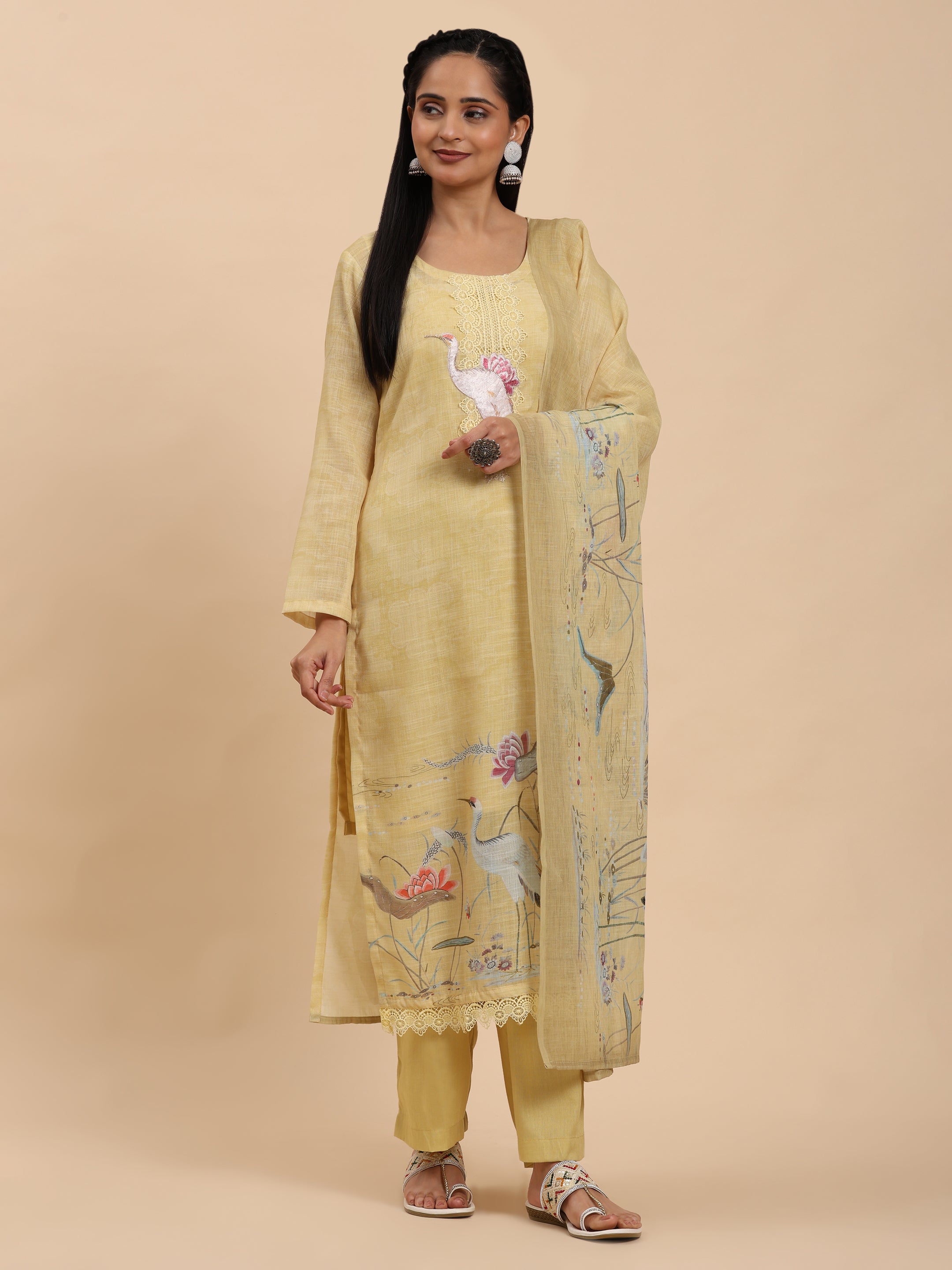 Yellow Elegance Unstitched: Classic Kurta Set