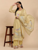 Yellow Elegance Unstitched: Classic Kurta Set