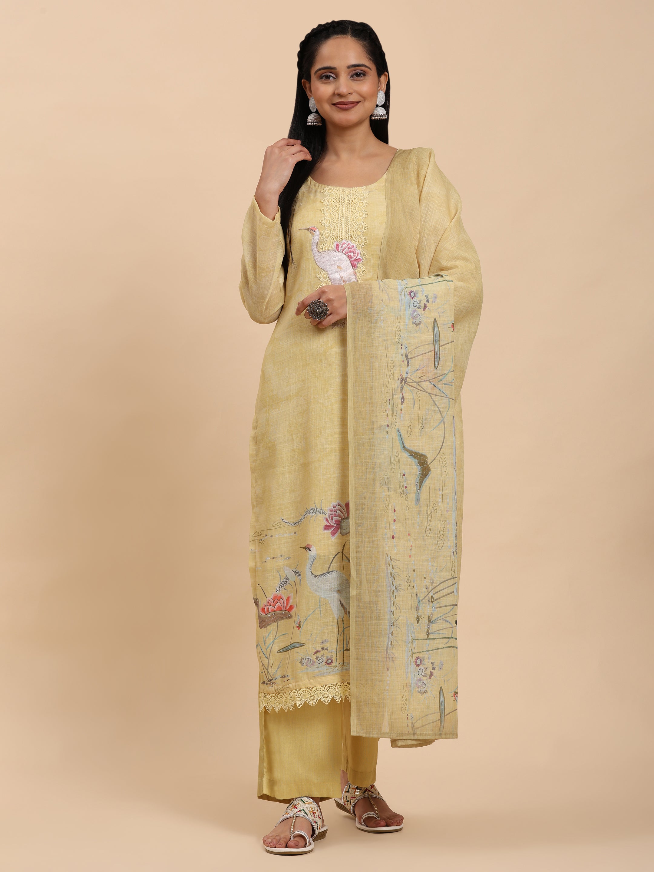 Yellow Elegance Unstitched: Classic Kurta Set