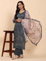 Dark Grey Elegance Unstitched: Classic Kurta Set