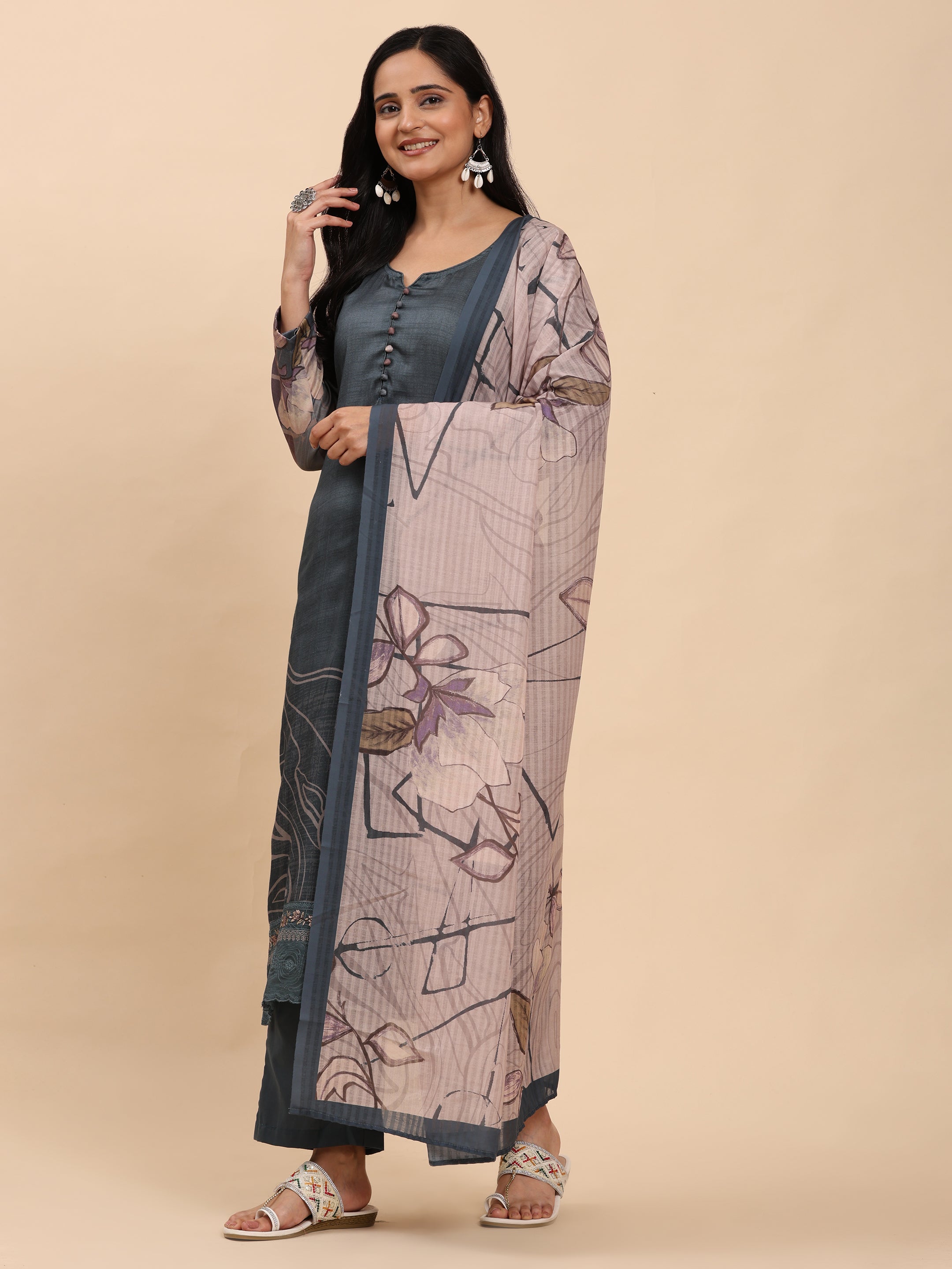 Dark Grey Elegance Unstitched: Classic Kurta Set