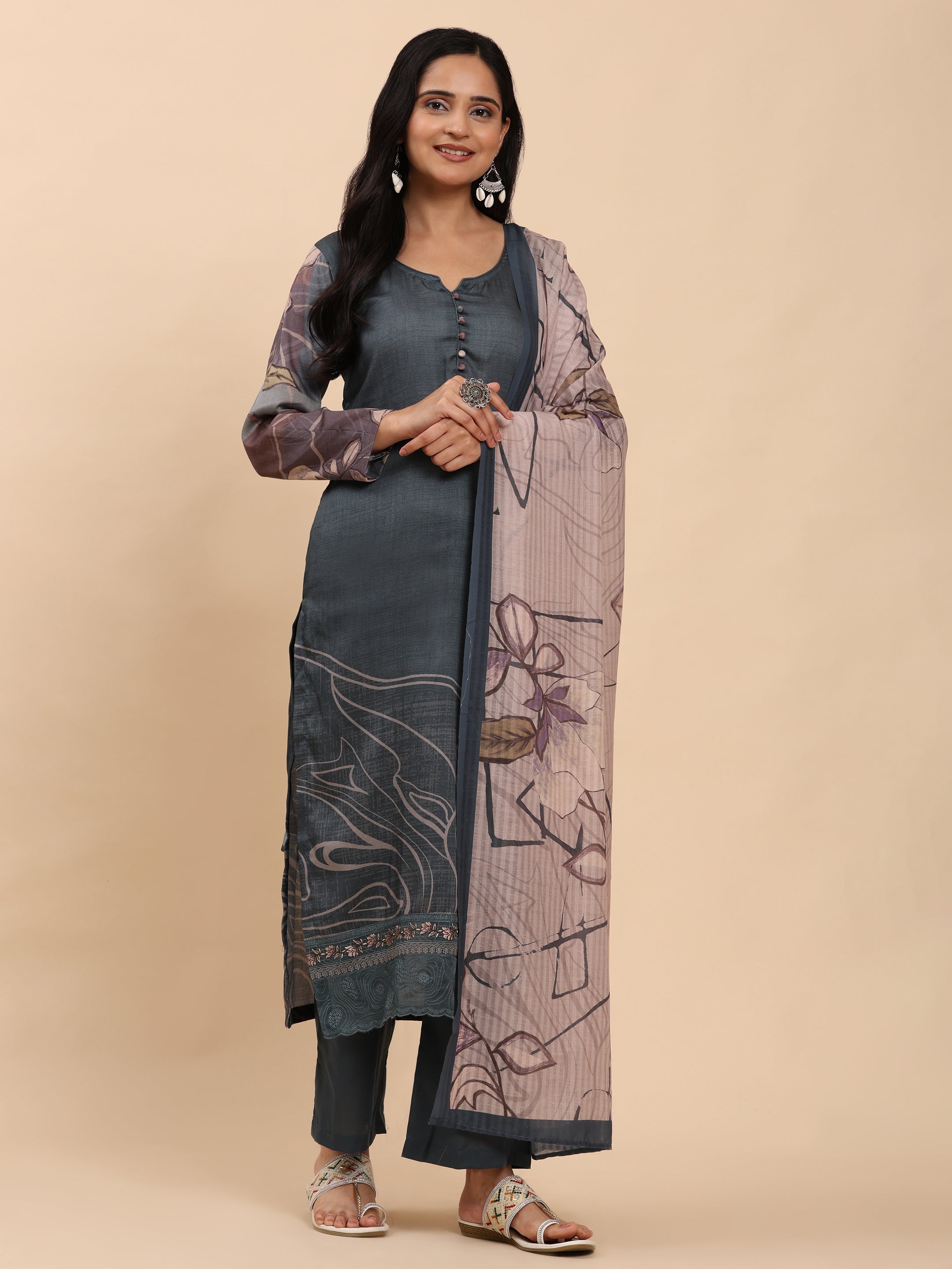 Dark Grey Elegance Unstitched: Classic Kurta Set