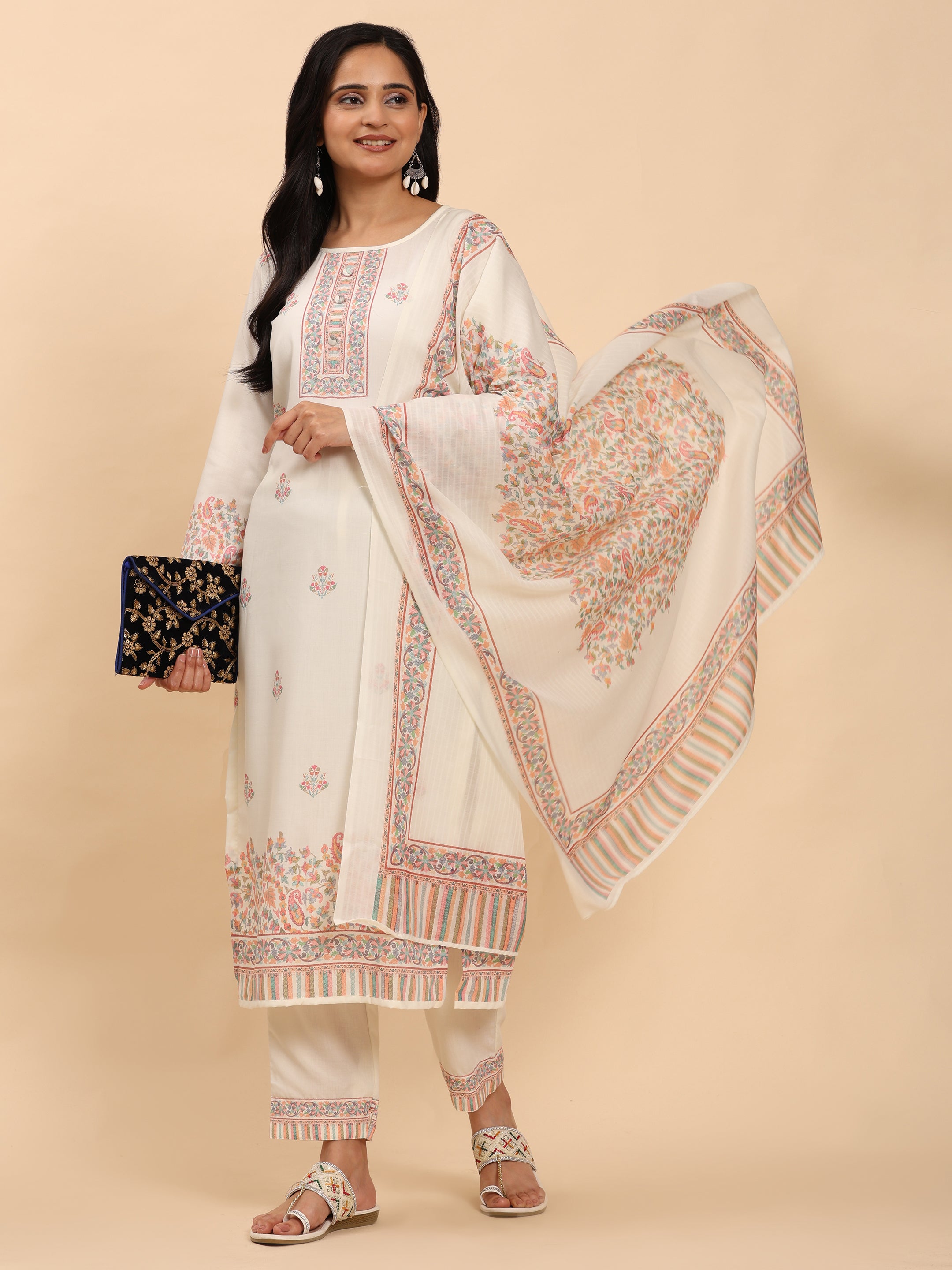 Off White Elegance Unstitched: Classic Kurta Set