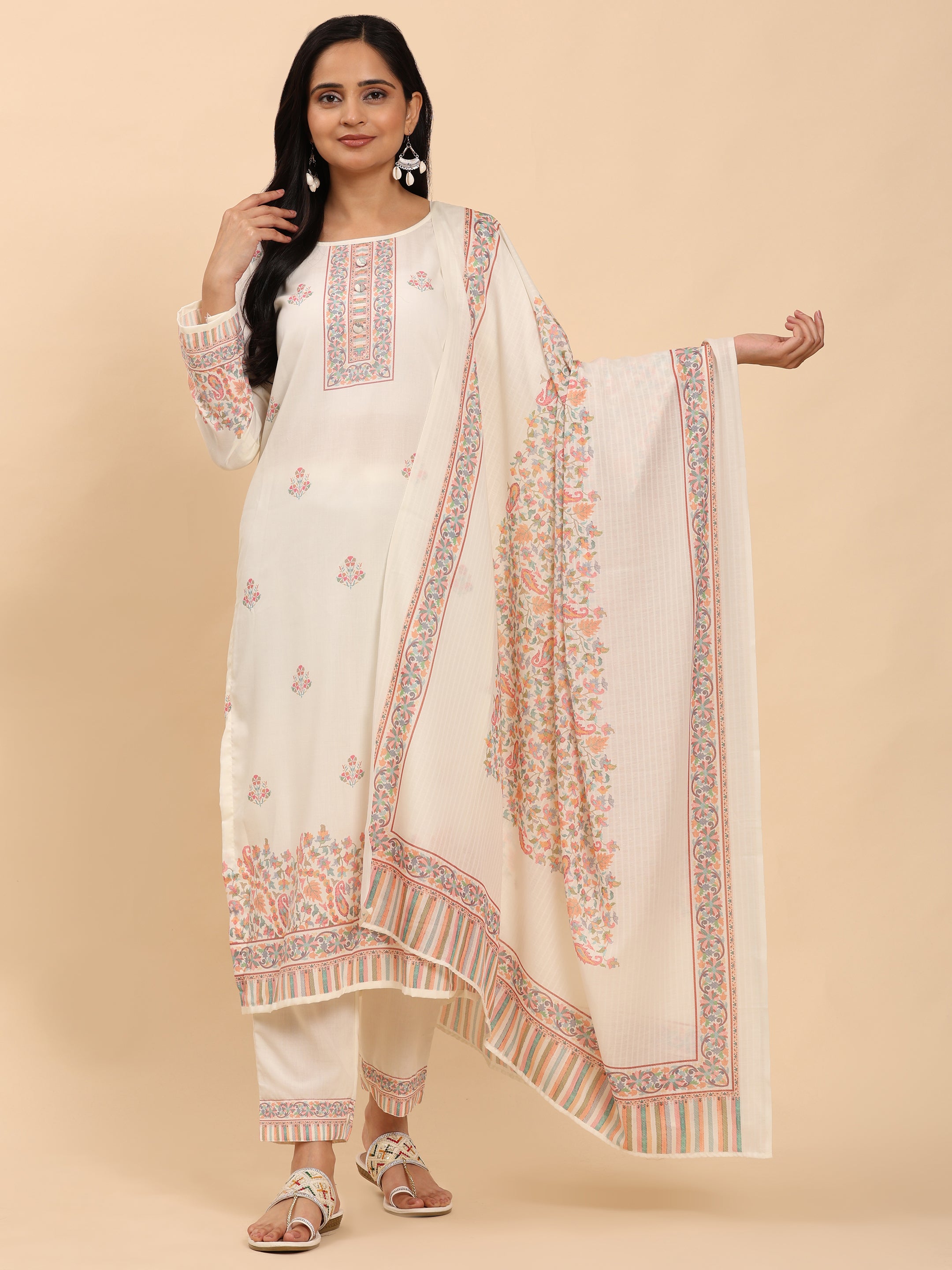 Off White Elegance Unstitched: Classic Kurta Set