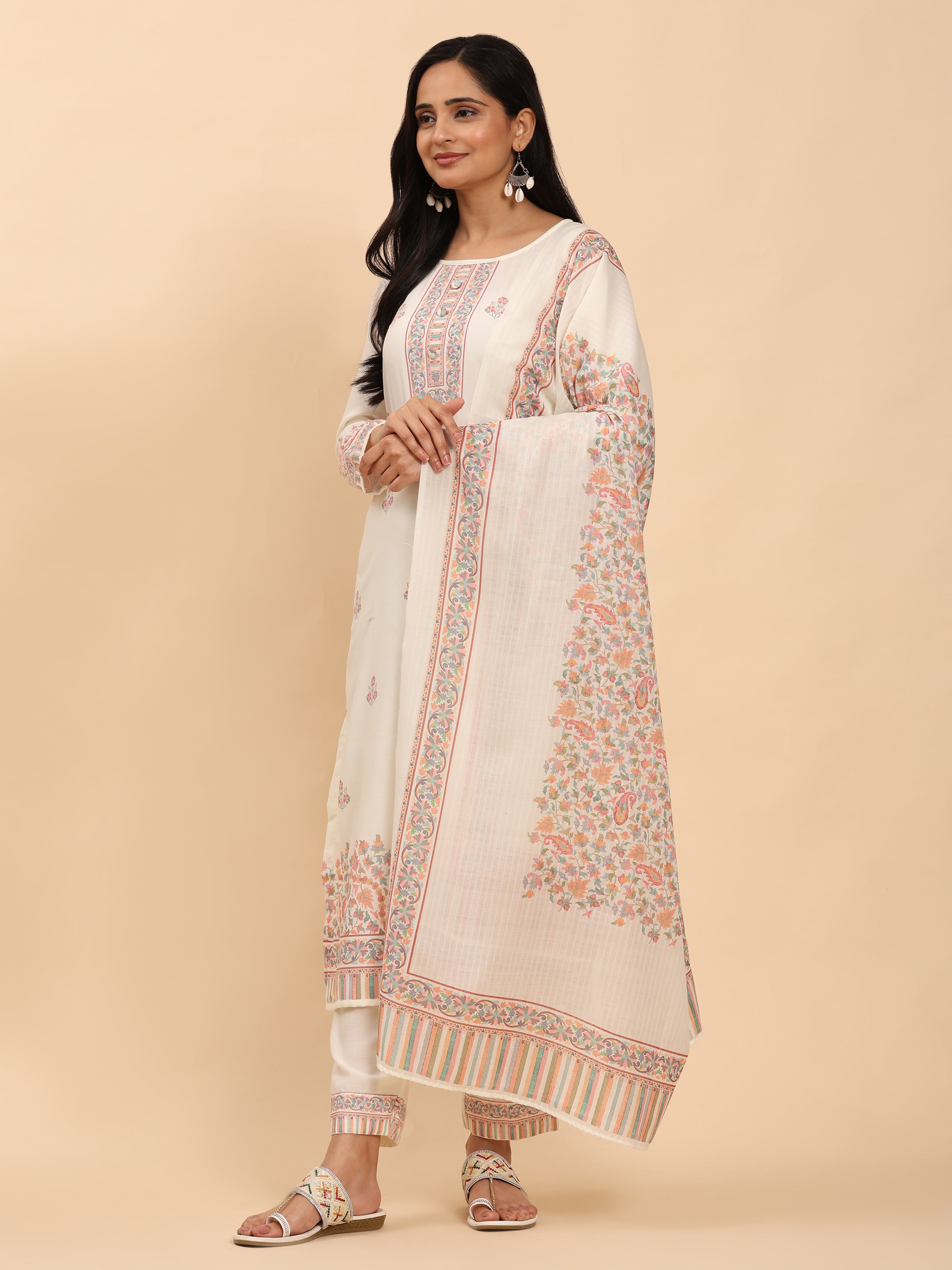 Off White Elegance Unstitched: Classic Kurta Set