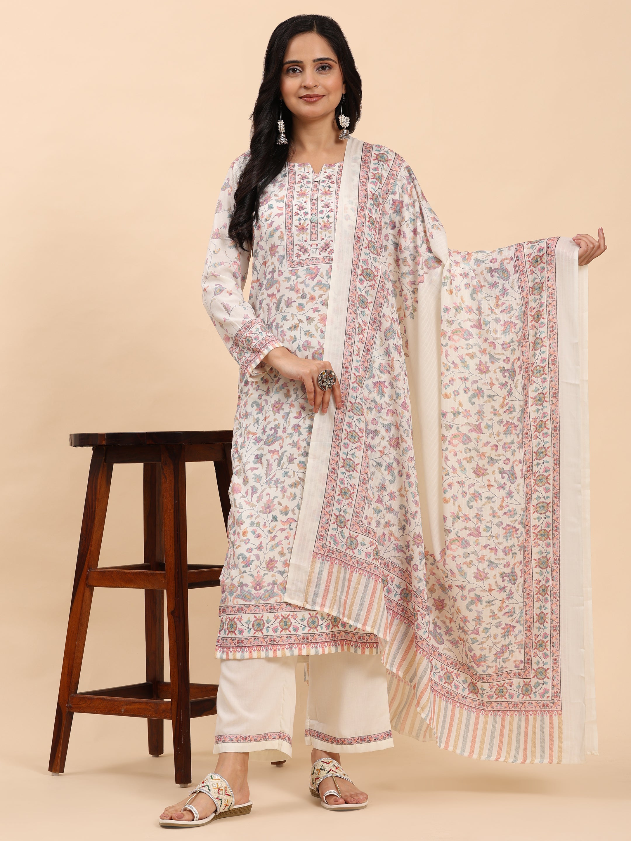 Off White Elegance Unstitched: Classic Kurta Set