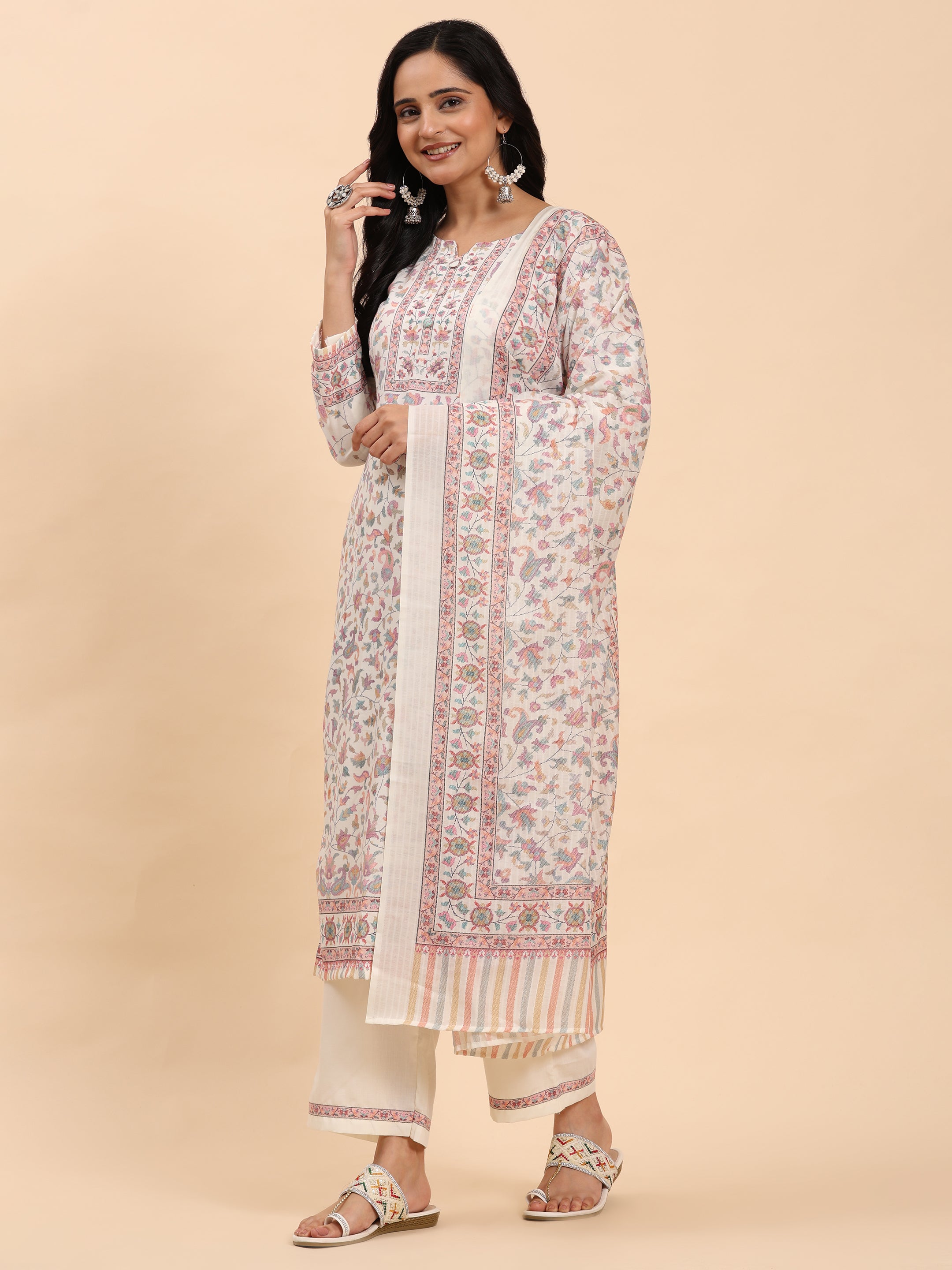 Off White Elegance Unstitched: Classic Kurta Set