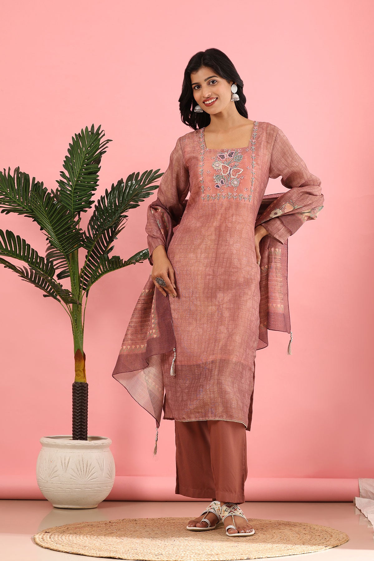 Elegance Unstitched: Classic Kurta Set Mauve