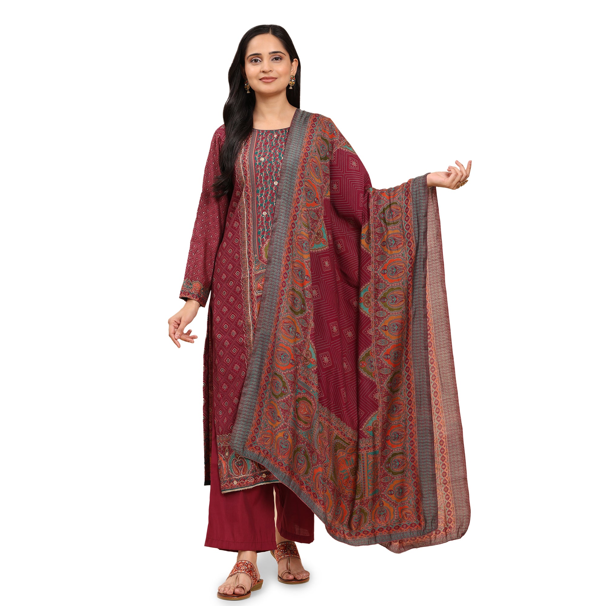 Maroon Elegance Unstitched: Classic Kurta Set