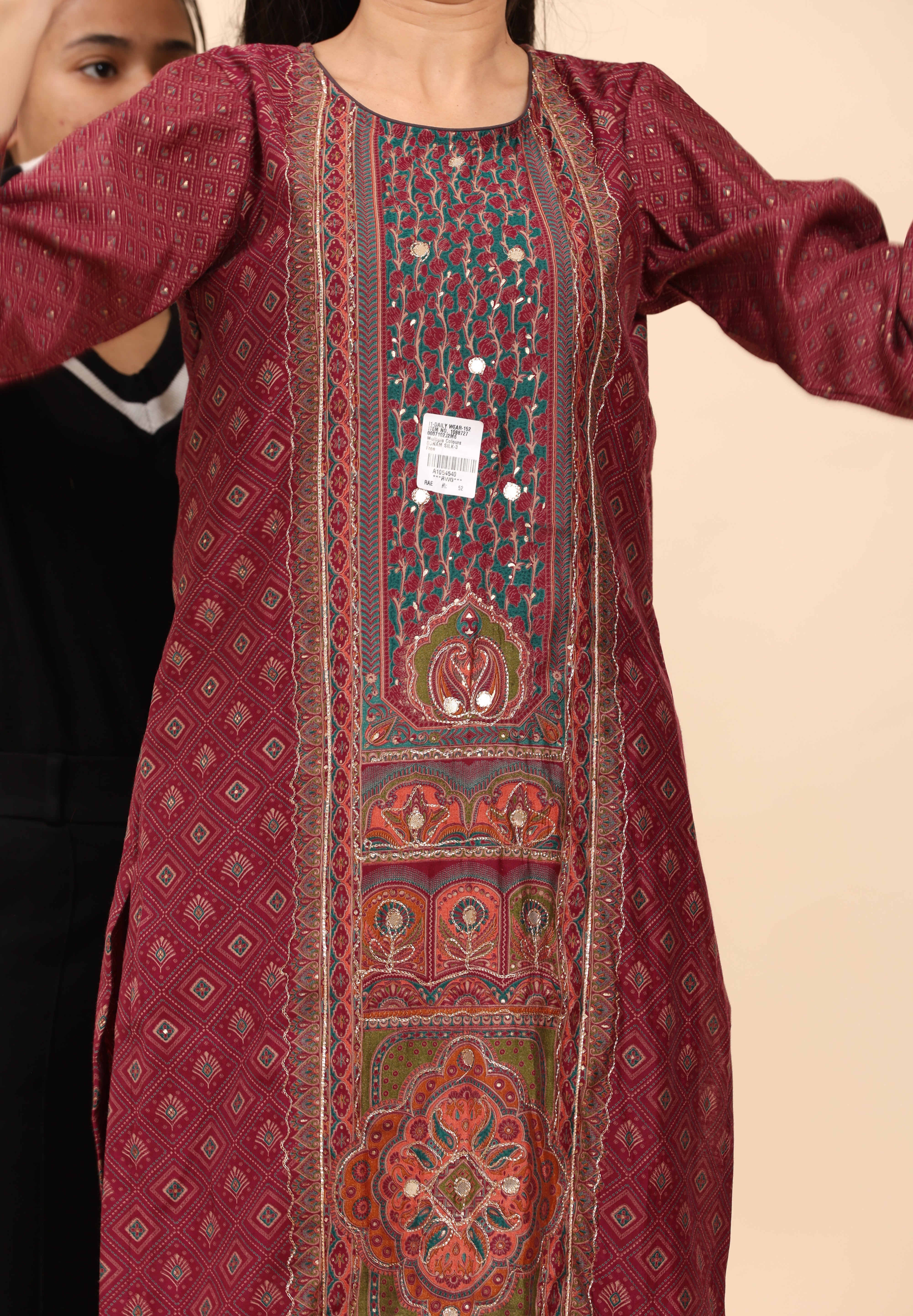 Maroon Elegance Unstitched: Classic Kurta Set