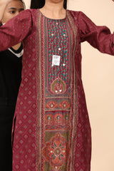 Maroon Elegance Unstitched: Classic Kurta Set