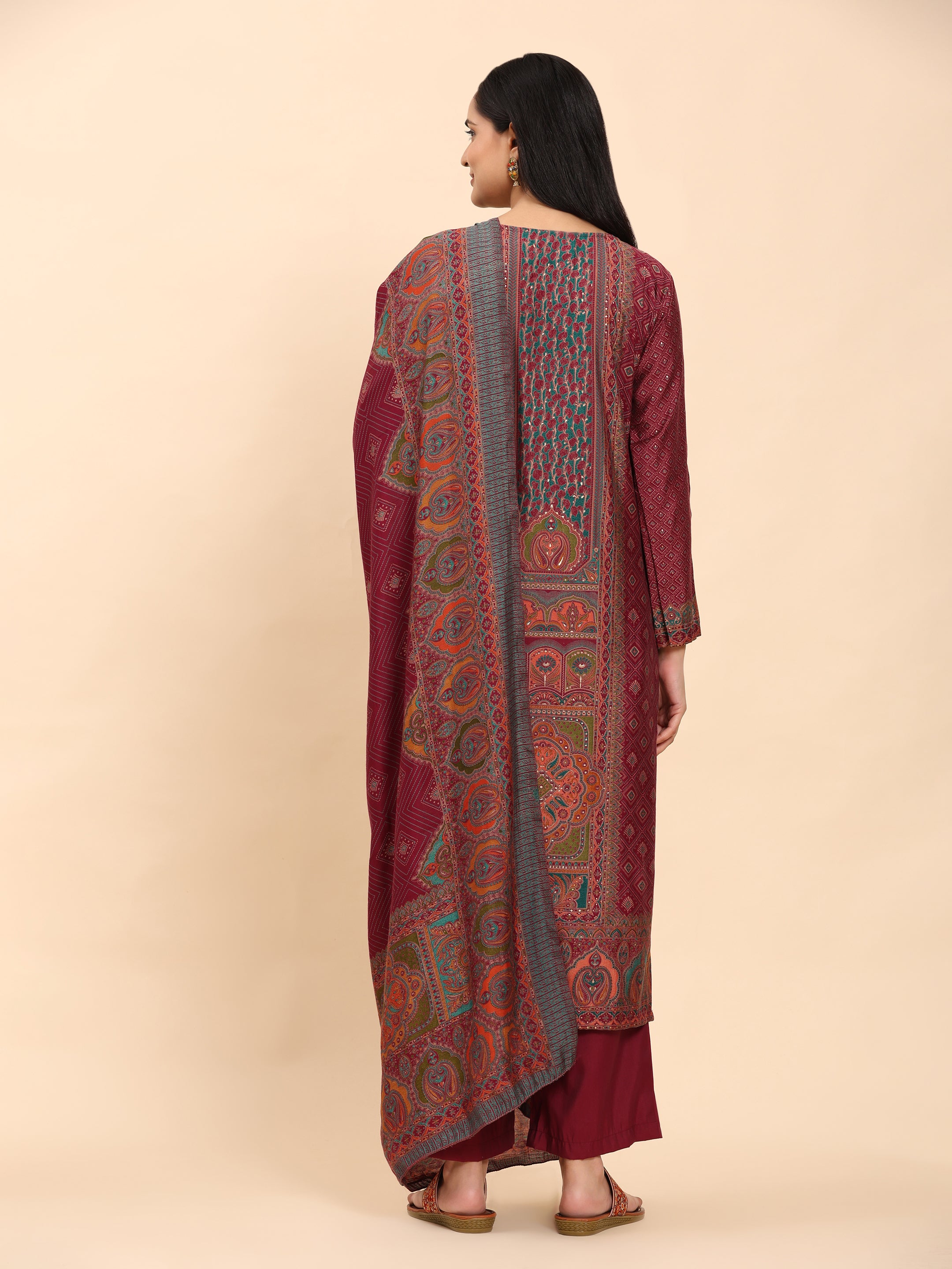 Maroon Elegance Unstitched: Classic Kurta Set