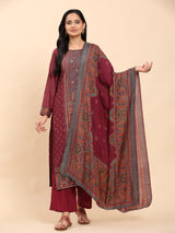 Maroon Elegance Unstitched: Classic Kurta Set