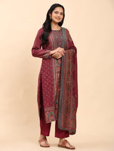 Maroon Elegance Unstitched: Classic Kurta Set