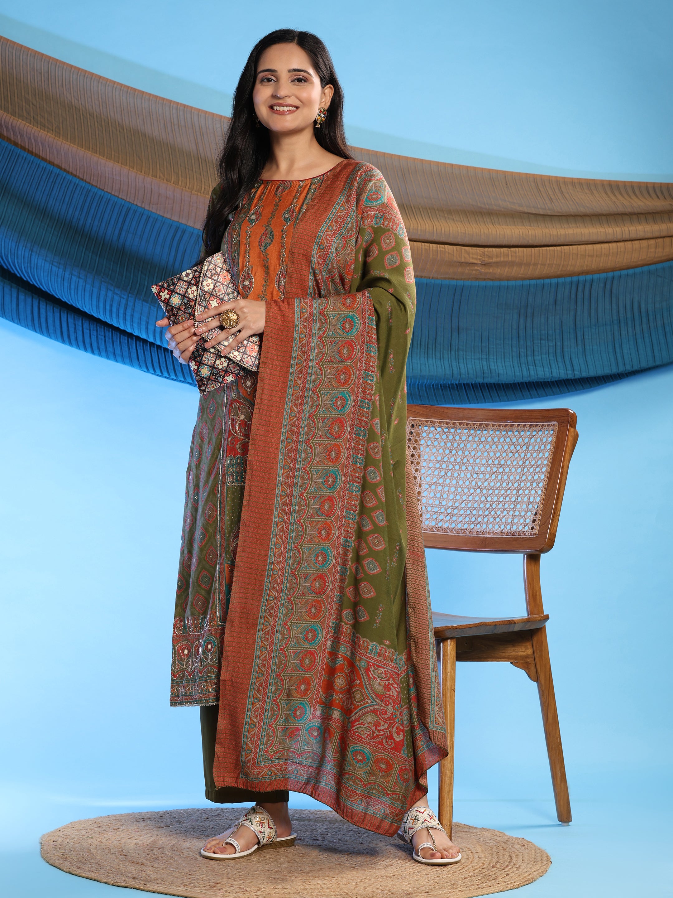 Dark green Elegance Unstitched: Classic Kurta Set