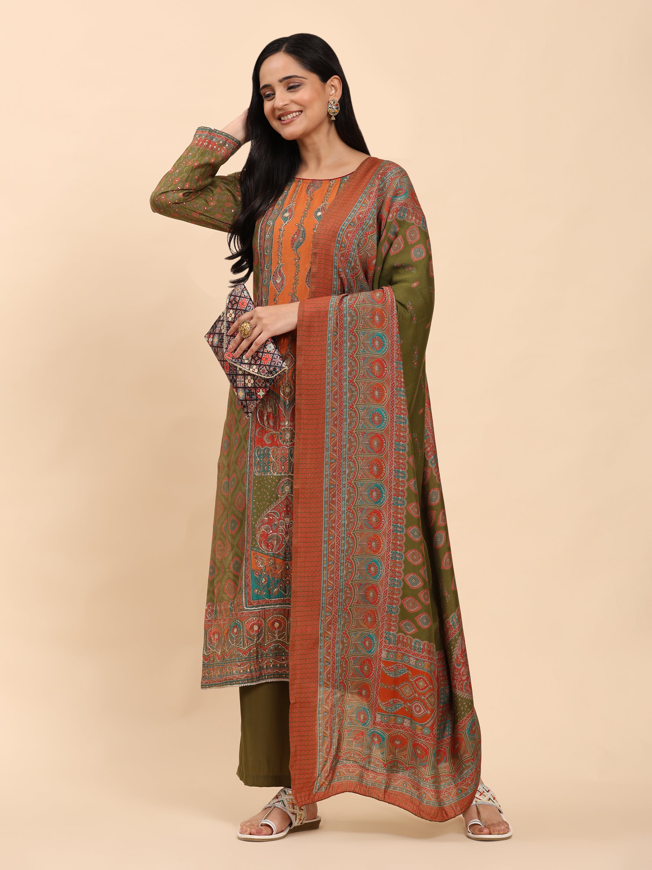 Dark green Elegance Unstitched: Classic Kurta Set