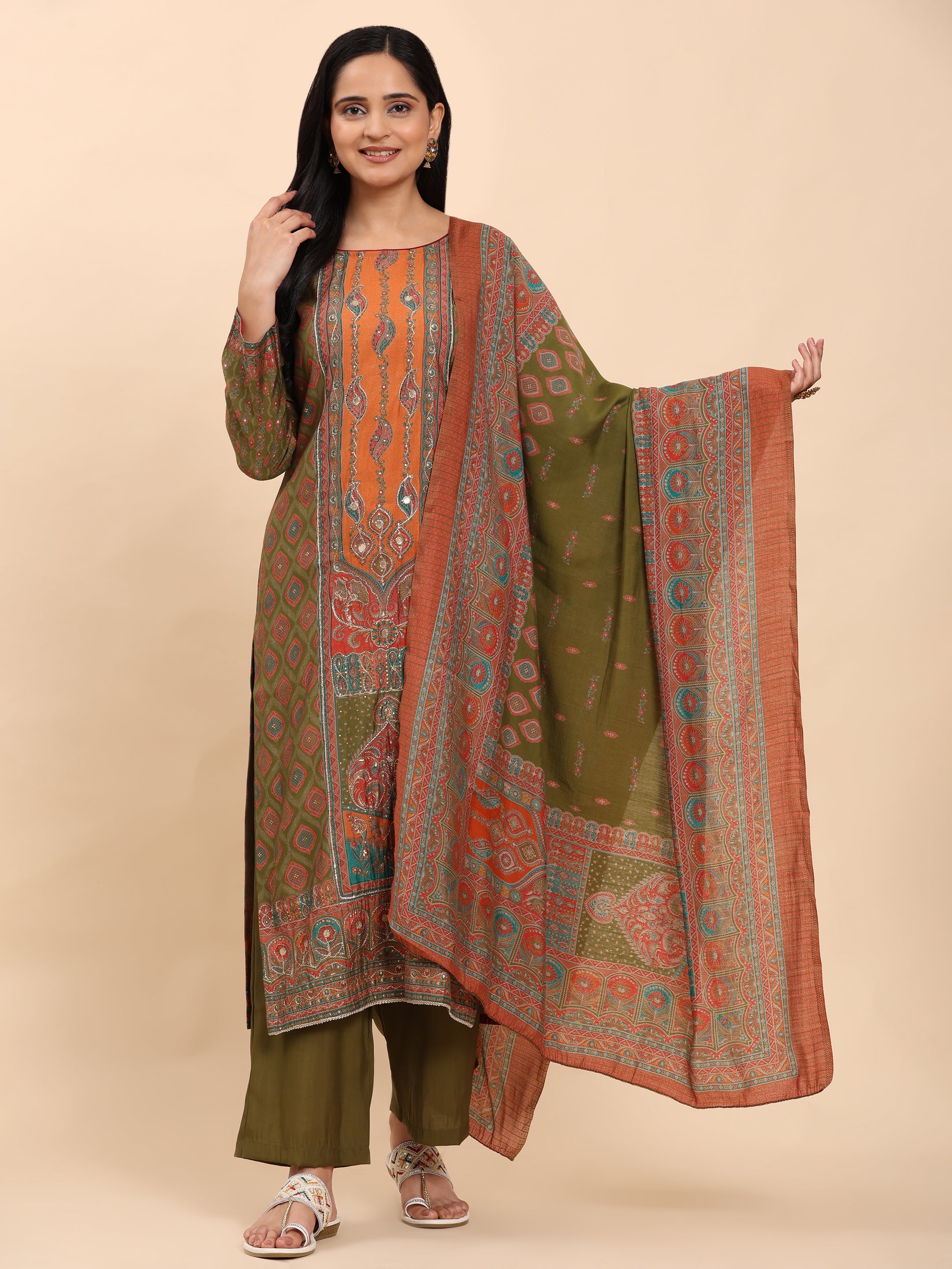 Dark green Elegance Unstitched: Classic Kurta Set